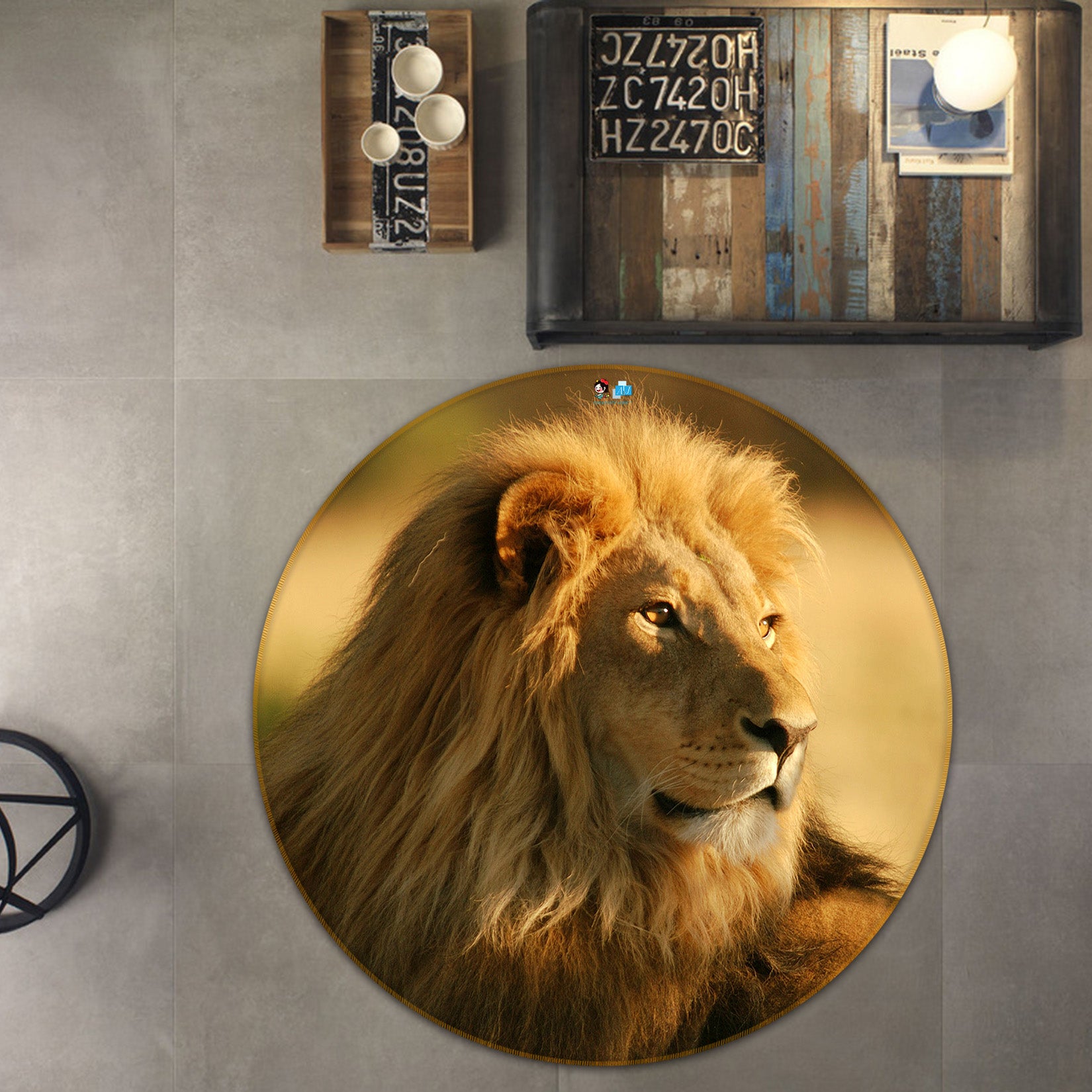 3D Lion 72047 Round Non Slip Rug Mat