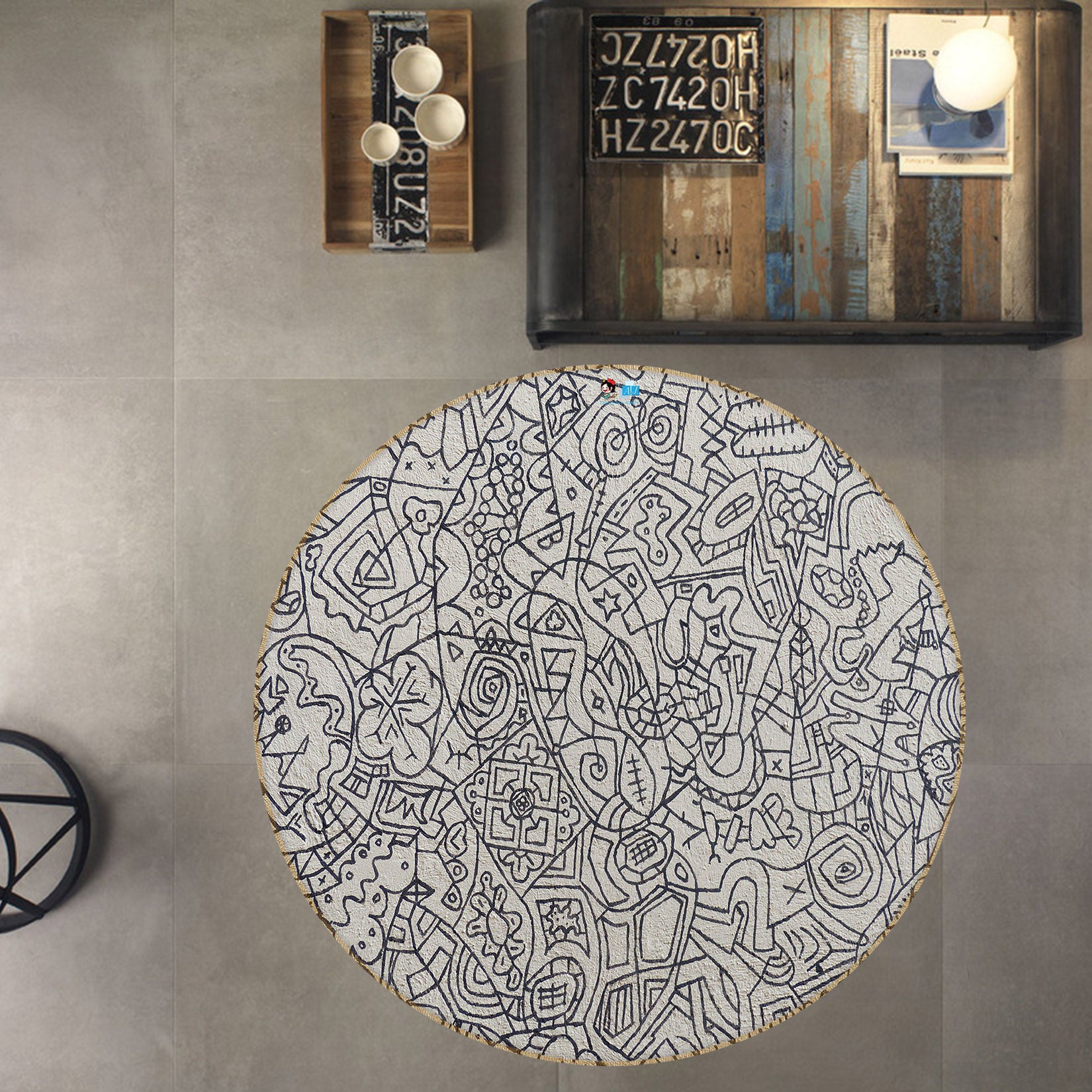 3D Black White Graffiti Wall 74035 Round Non Slip Rug Mat