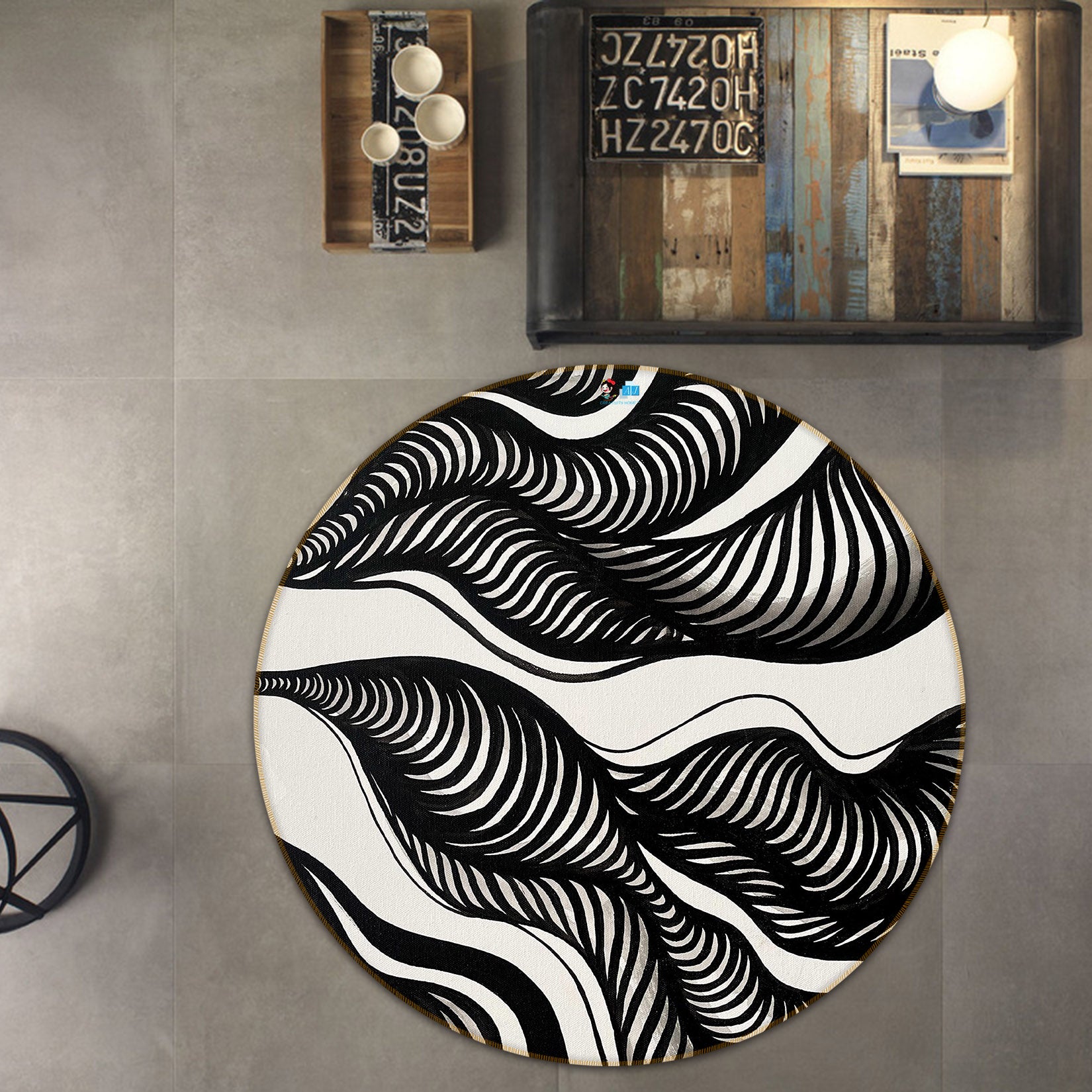 3D Black Wind 8244 Jacqueline Reynoso Rug Round Non Slip Rug Mat