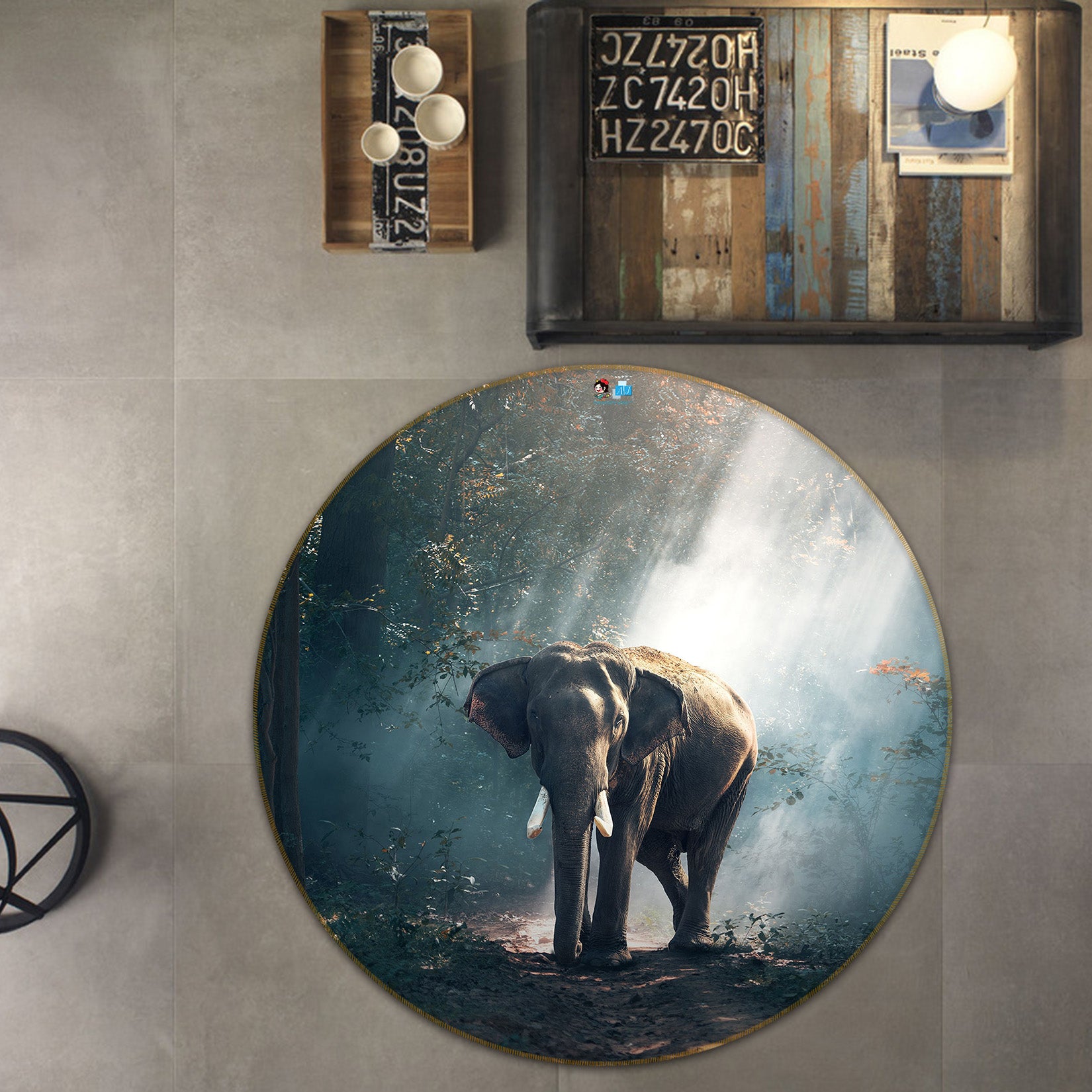 3D Elephant 64095 Round Non Slip Rug Mat