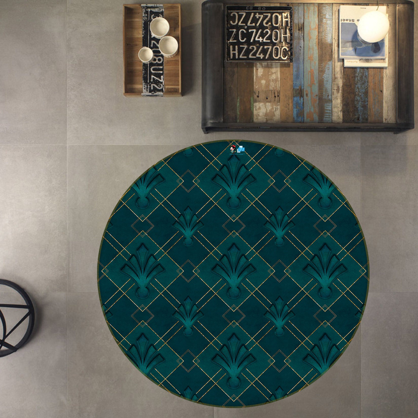3D Dark Green Pattern 83049 Andrea haase Rug Round Non Slip Rug Mat