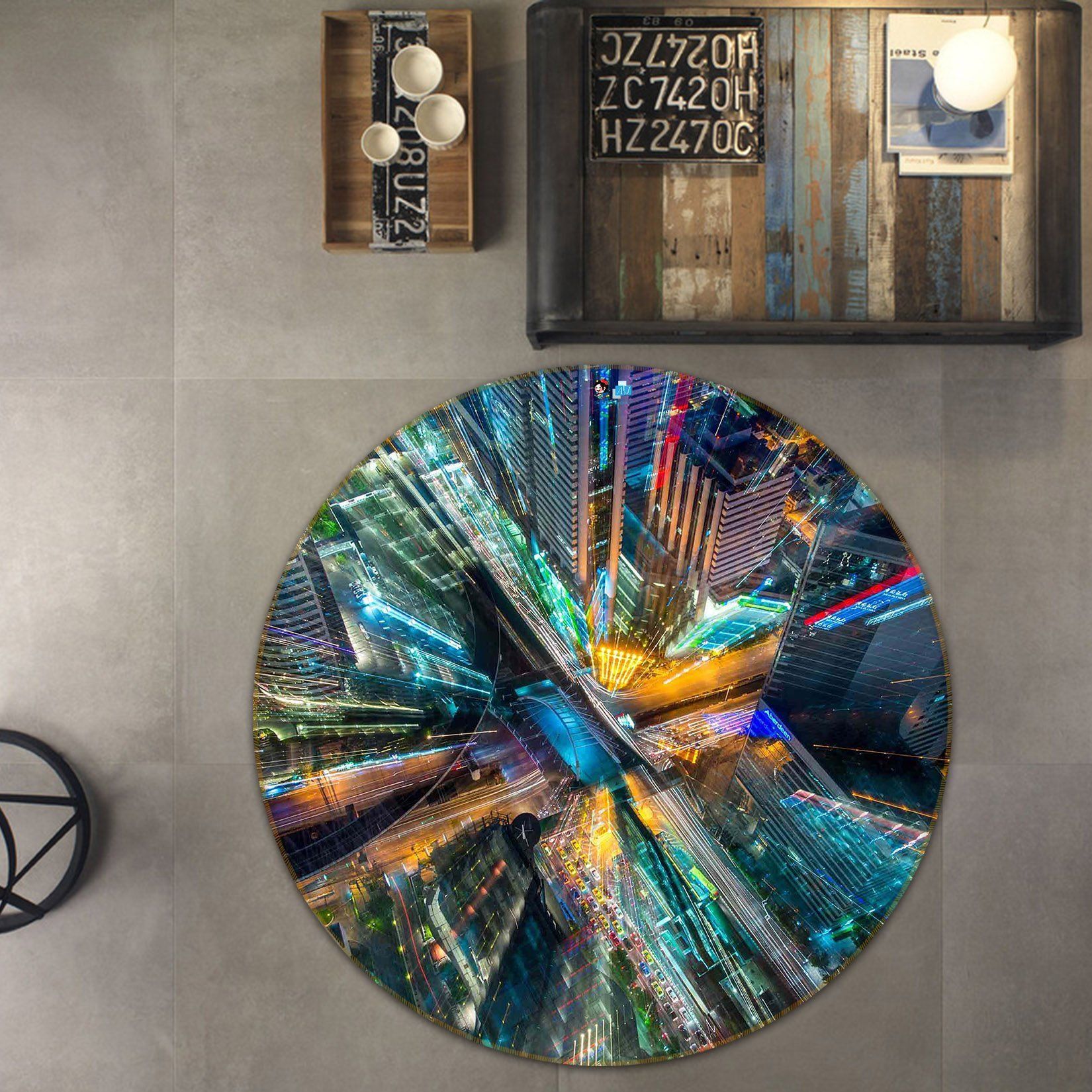 3D City Tall Buildings 94 Round Non Slip Rug Mat Mat AJ Creativity Home