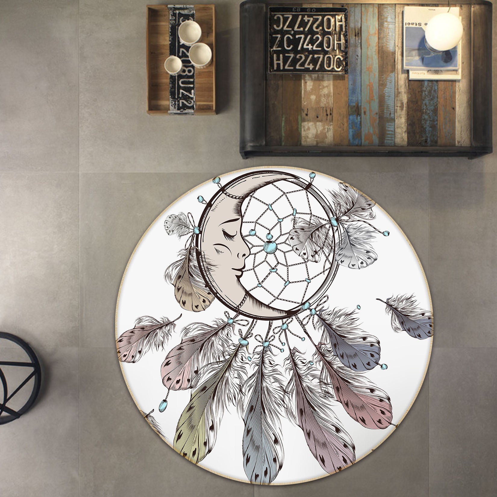 3D Moon Dream Catcher 29031 Round Non Slip Rug Mat