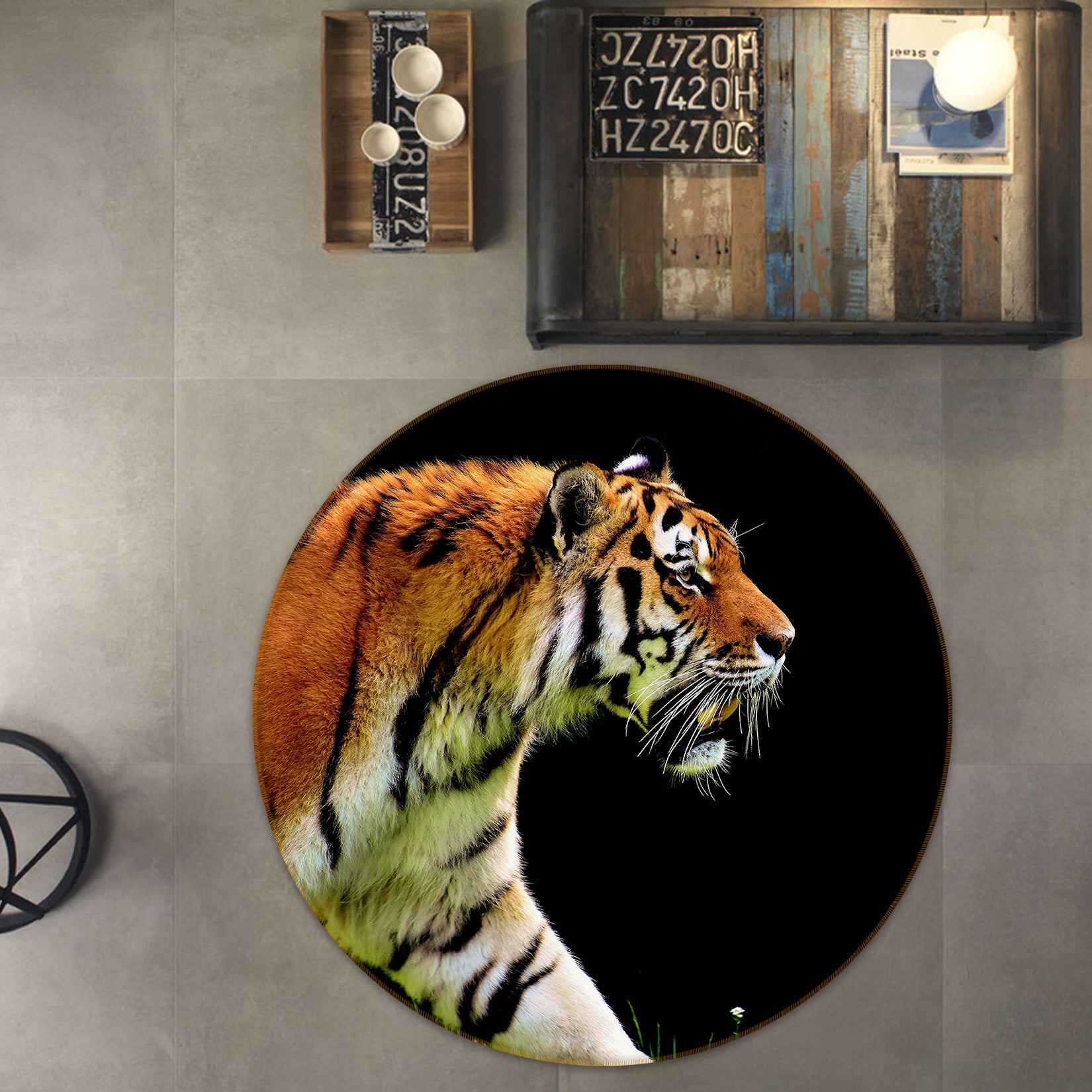 3D Tiger 82054 Animal Round Non Slip Rug Mat