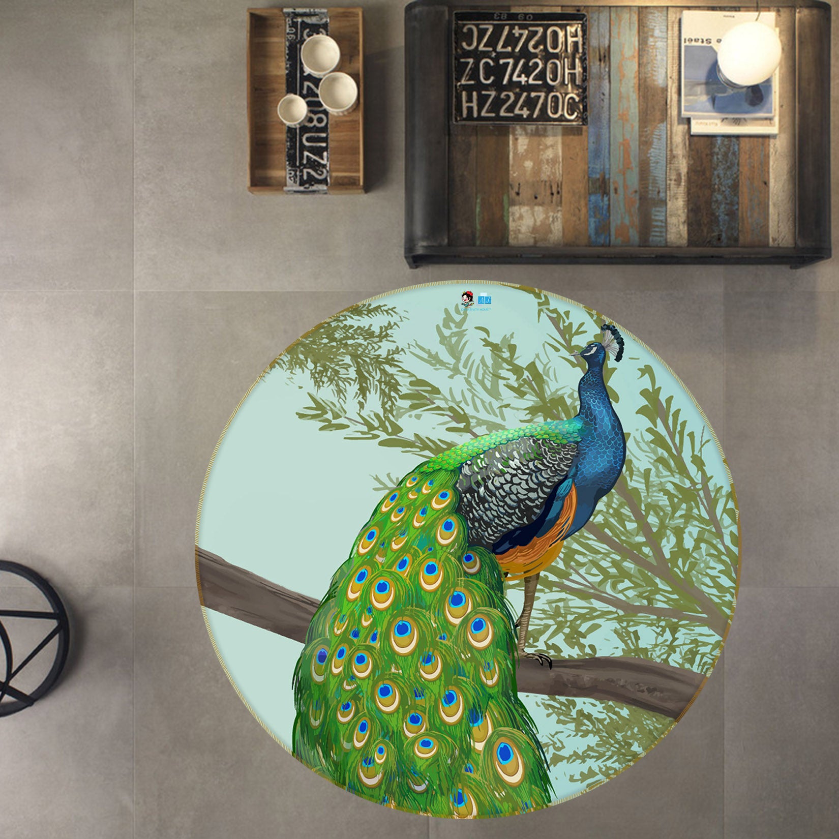 3D Peacock 75068 Round Non Slip Rug Mat
