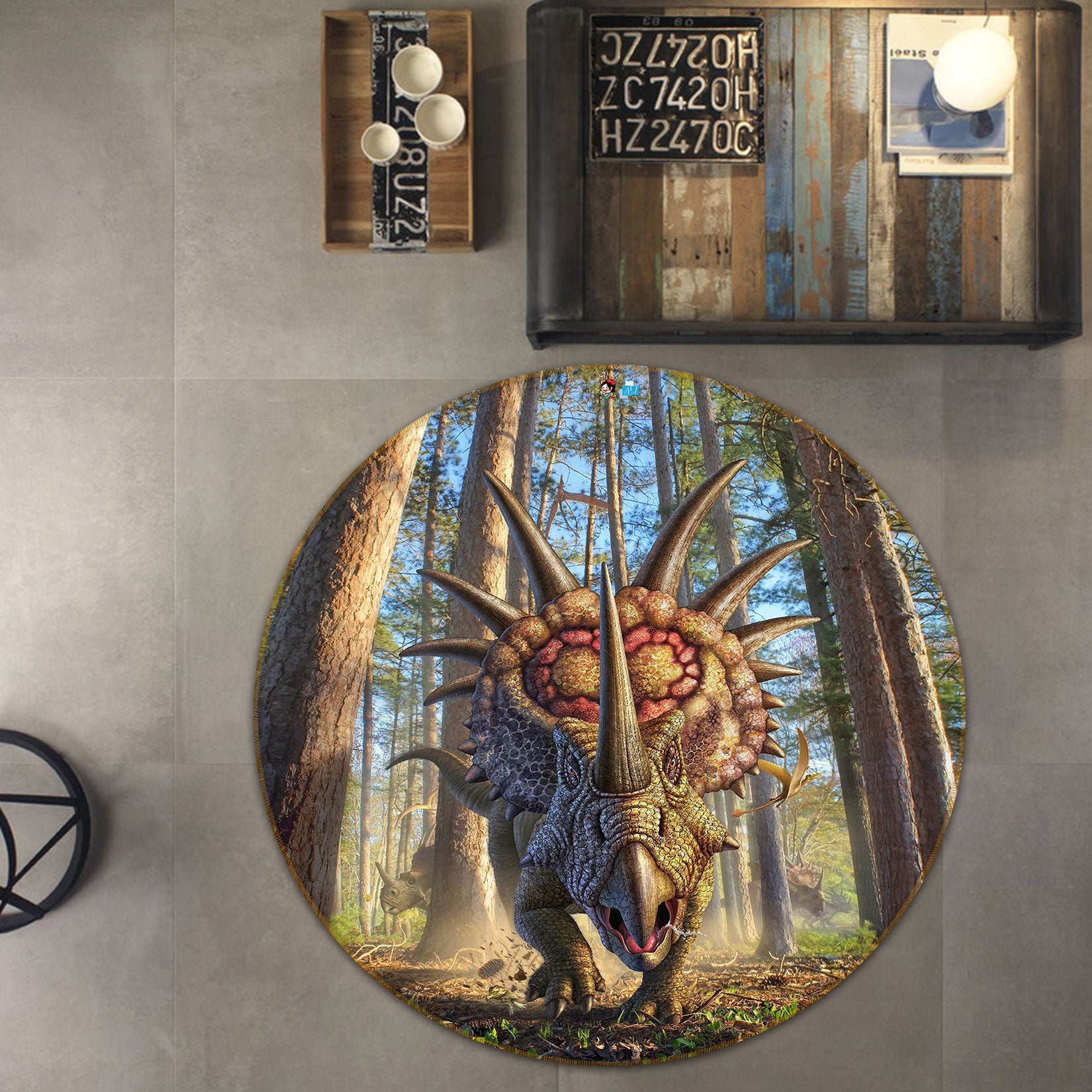 3D Styracosaurus 85152 Jerry LoFaro Rug Round Non Slip Rug Mat