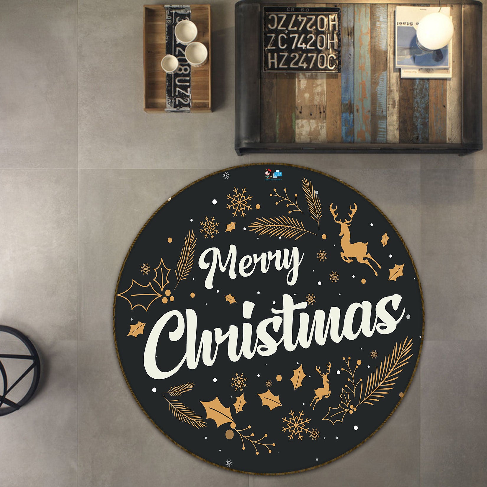 3D Merry Christmas 81090 Round Non Slip Rug Mat