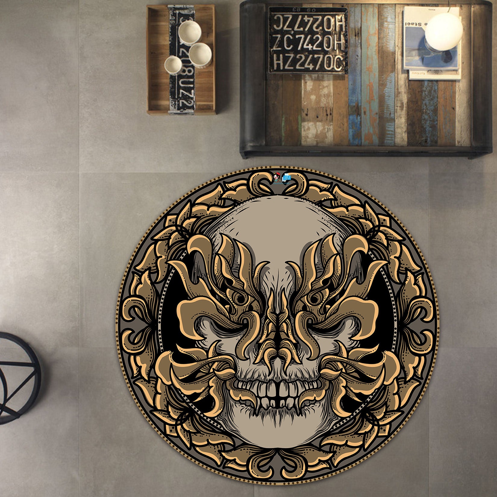 3D Skull Pattern 74221 Round Non Slip Rug Mat