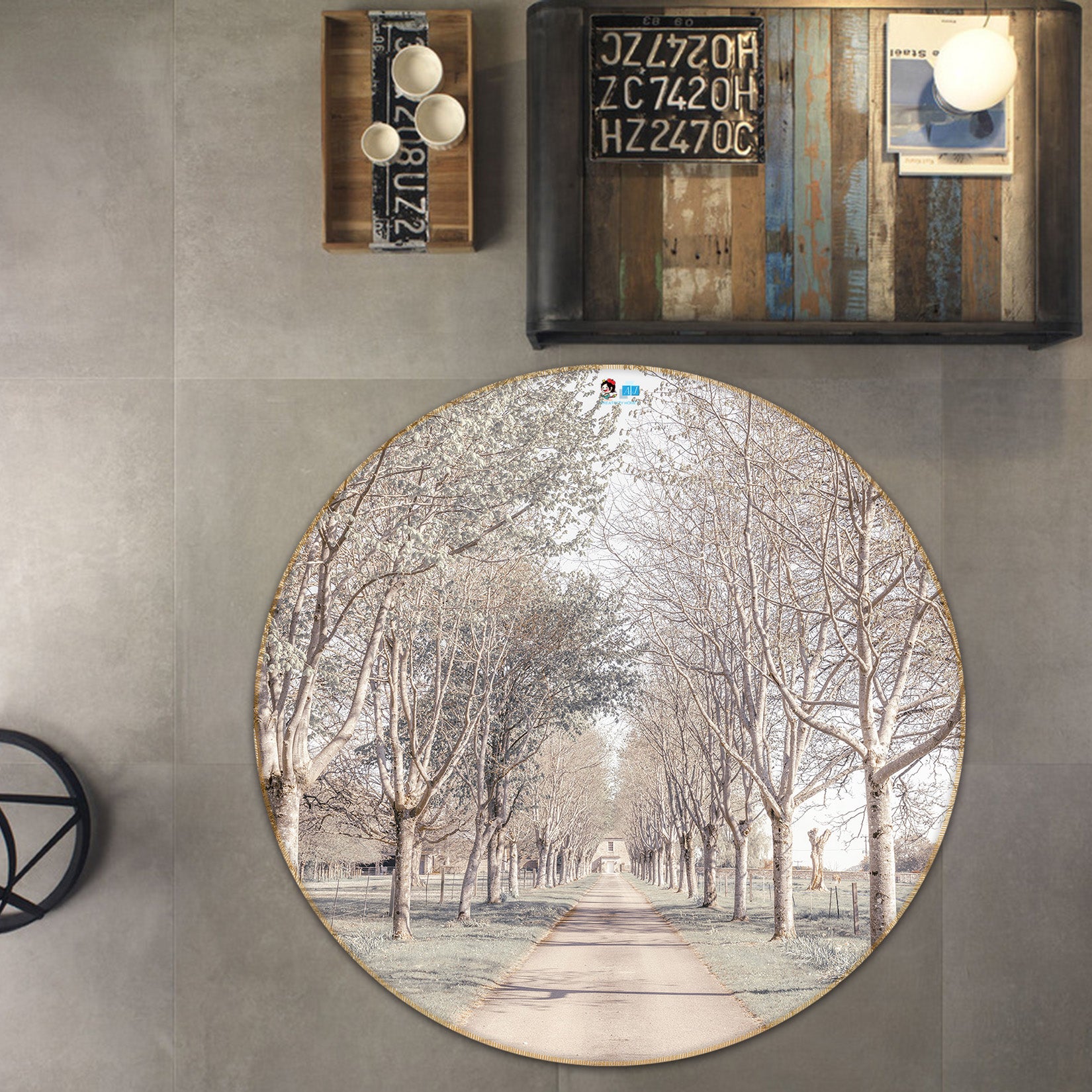 3D Tree Meadow 7398 Assaf Frank Rug Round Non Slip Rug Mat