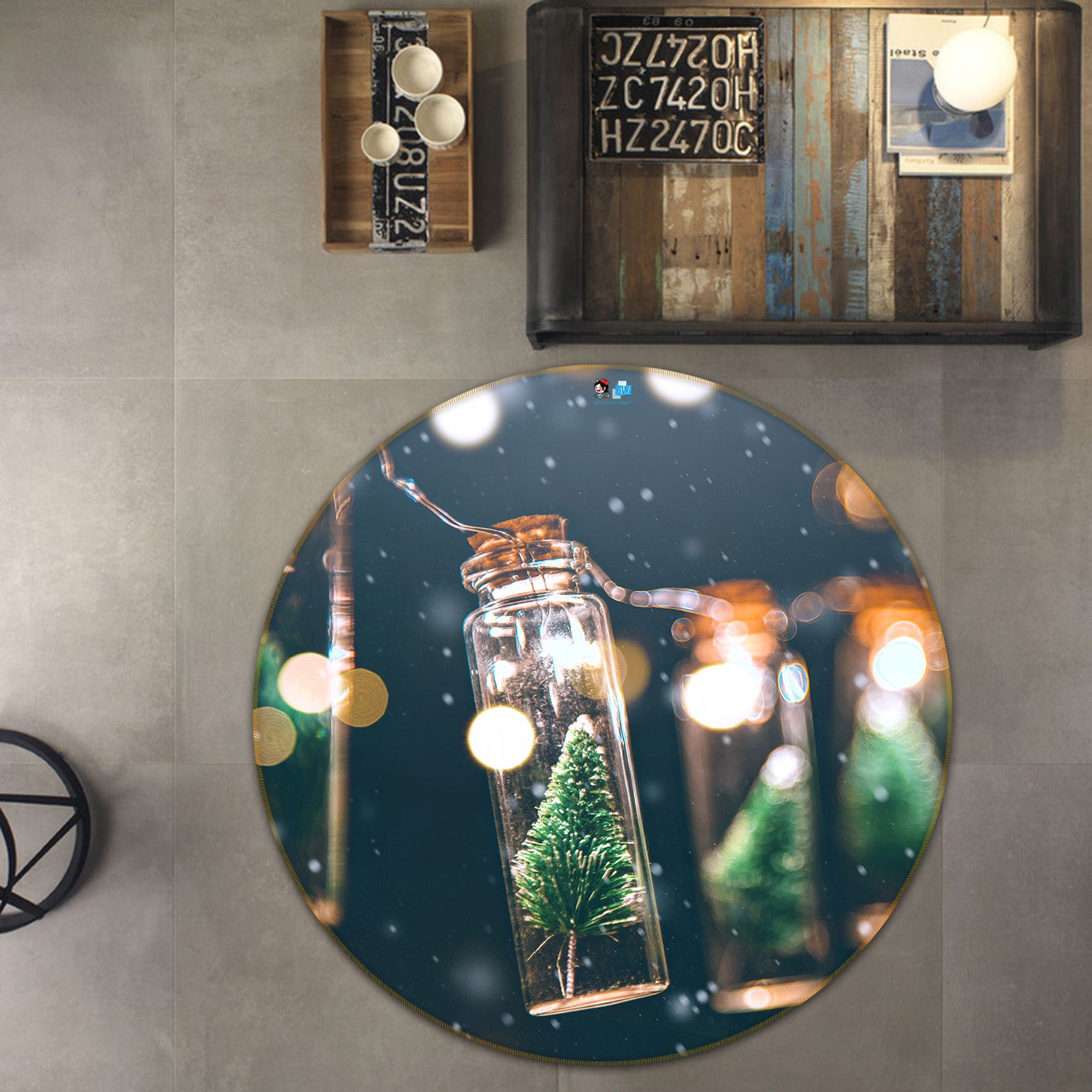 3D Twig Glass Bottle 81039 Round Non Slip Rug Mat