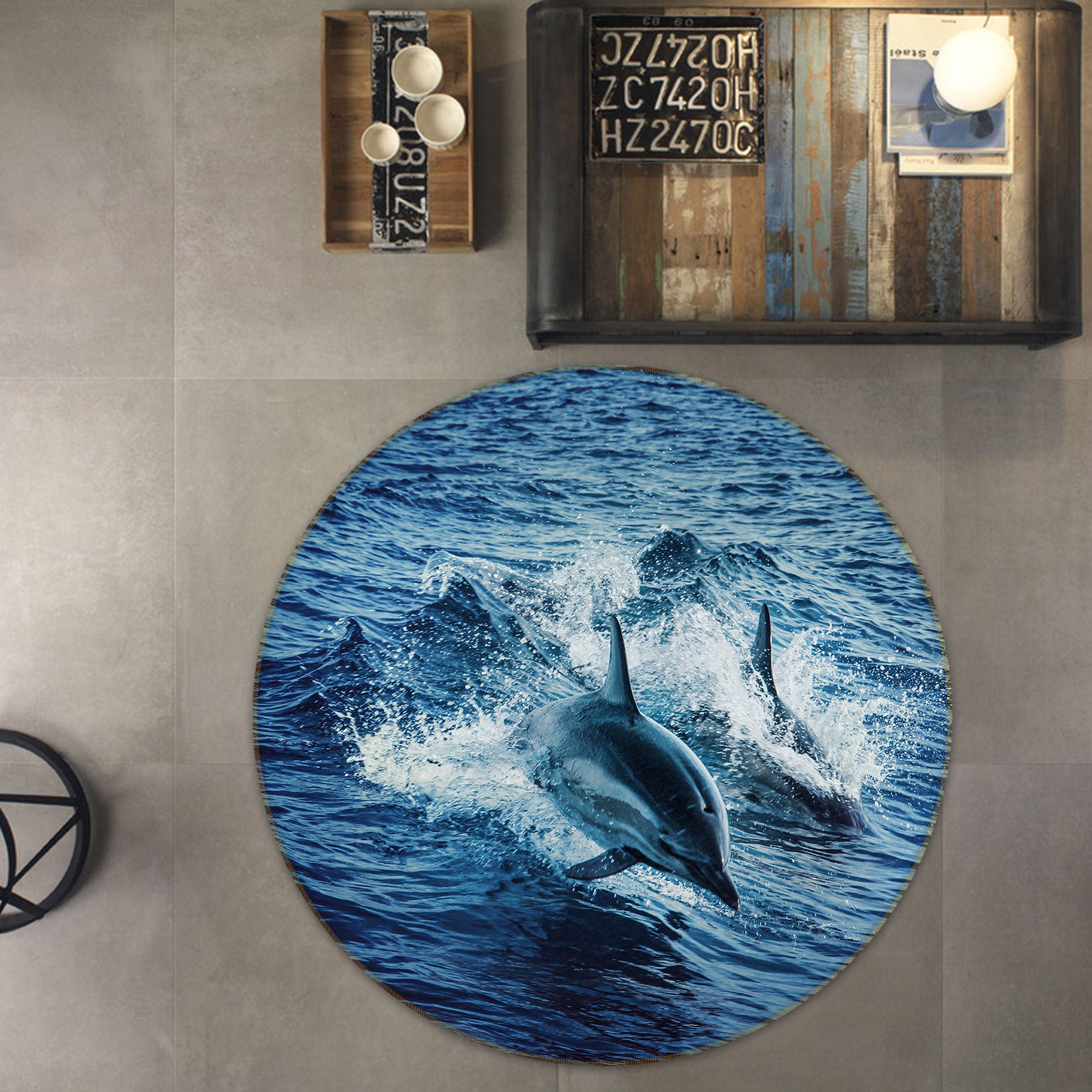 3D Dolphin 82034 Animal Round Non Slip Rug Mat