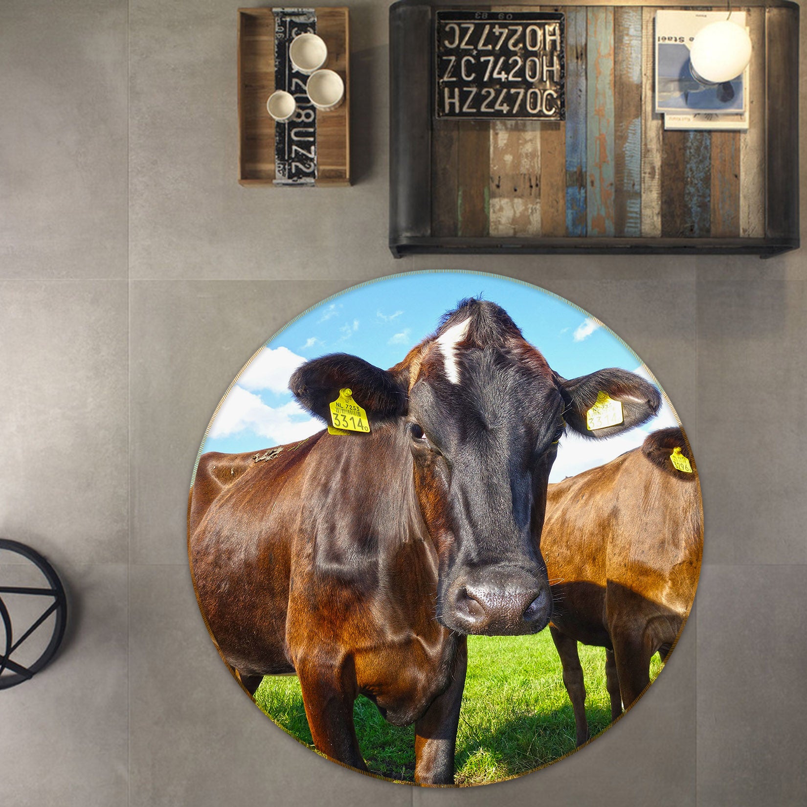 3D Cattle 37170 Animal Round Non Slip Rug Mat