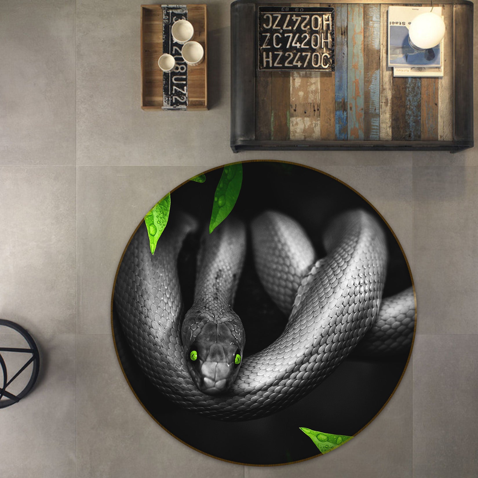 3D Snake 82047 Animal Round Non Slip Rug Mat
