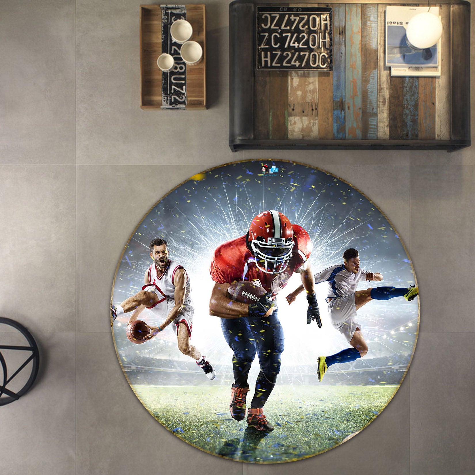3D Ball Players 72130 Round Non Slip Rug Mat