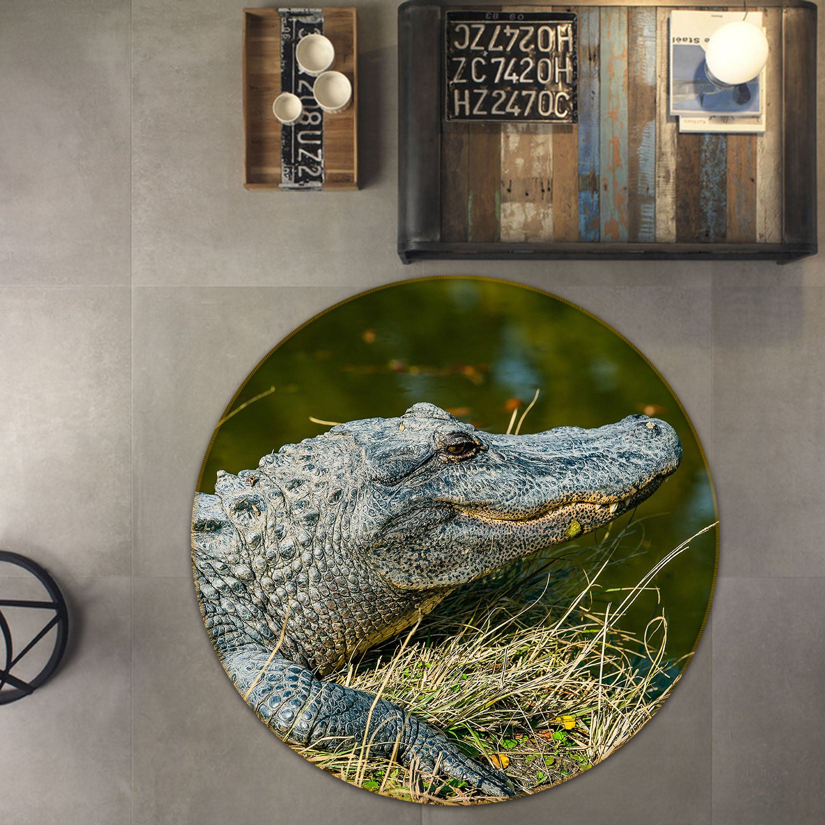 3D Crocodile 38079 Animal Round Non Slip Rug Mat