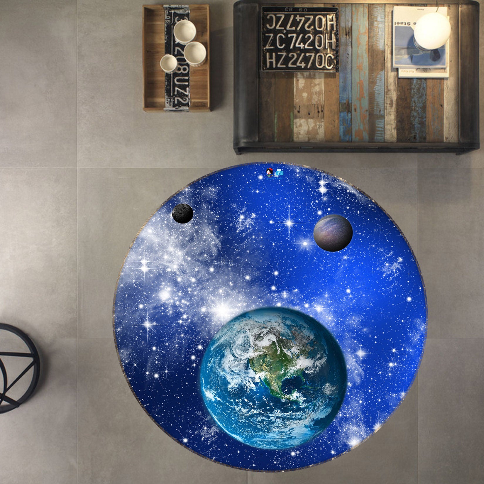 3D Starry Planet 74085 Round Non Slip Rug Mat