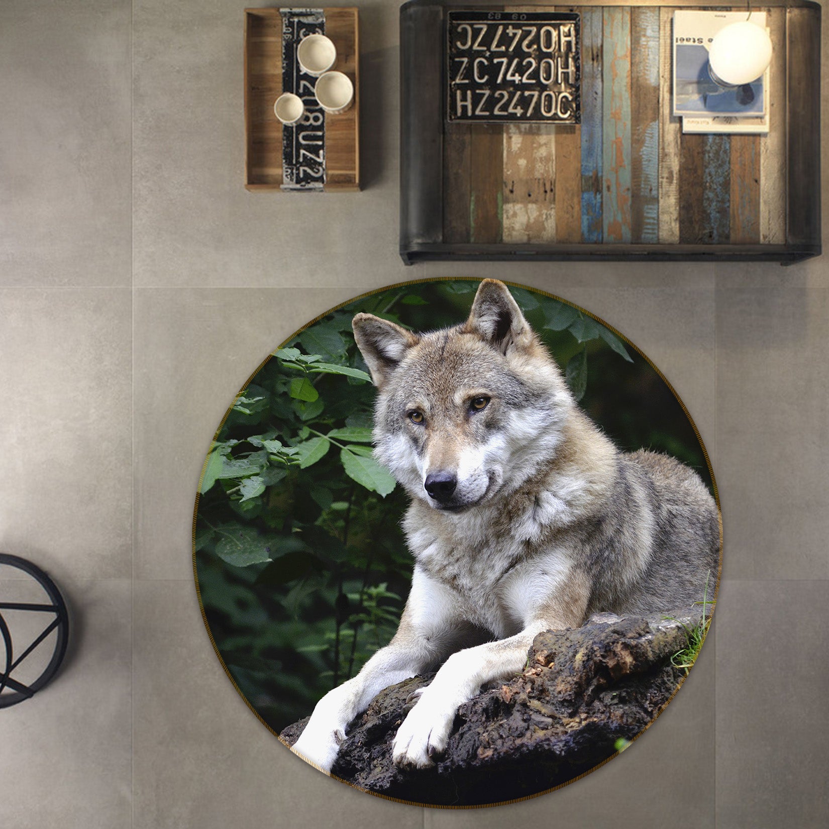3D Wolf 82059 Animal Round Non Slip Rug Mat
