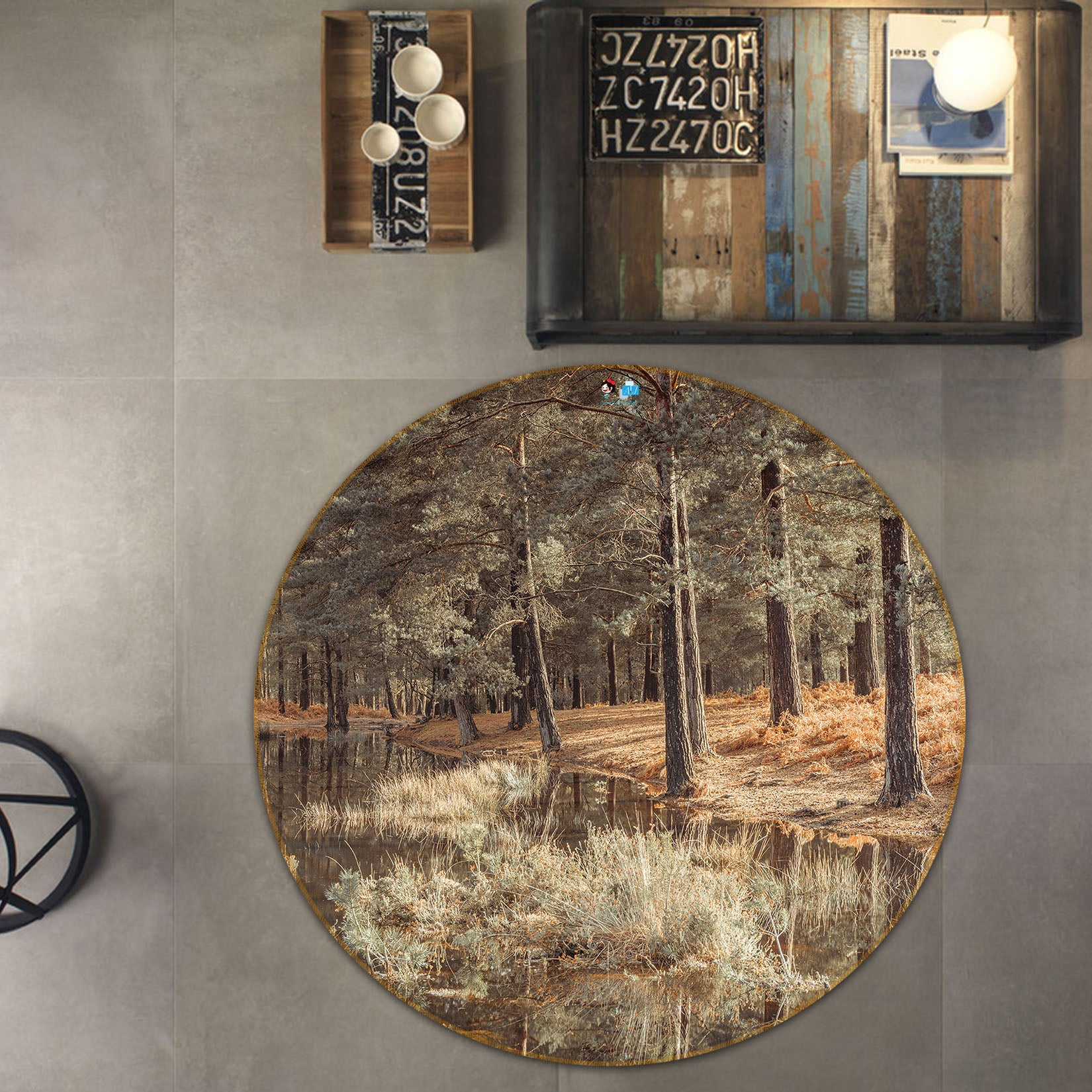 3D Pine Forest 7386 Assaf Frank Rug Round Non Slip Rug Mat