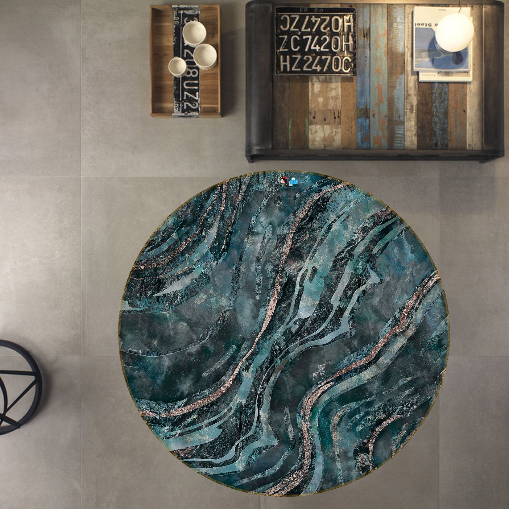 3D Dark Green Curve Lines 83068 Andrea haase Rug Round Non Slip Rug Mat