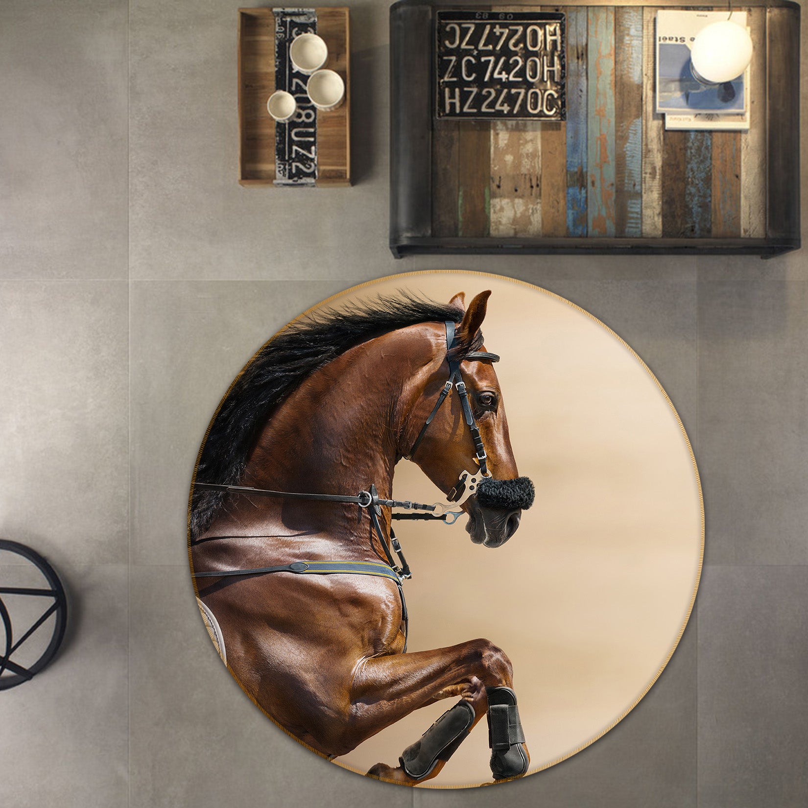 3D Horse 38029 Animal Round Non Slip Rug Mat