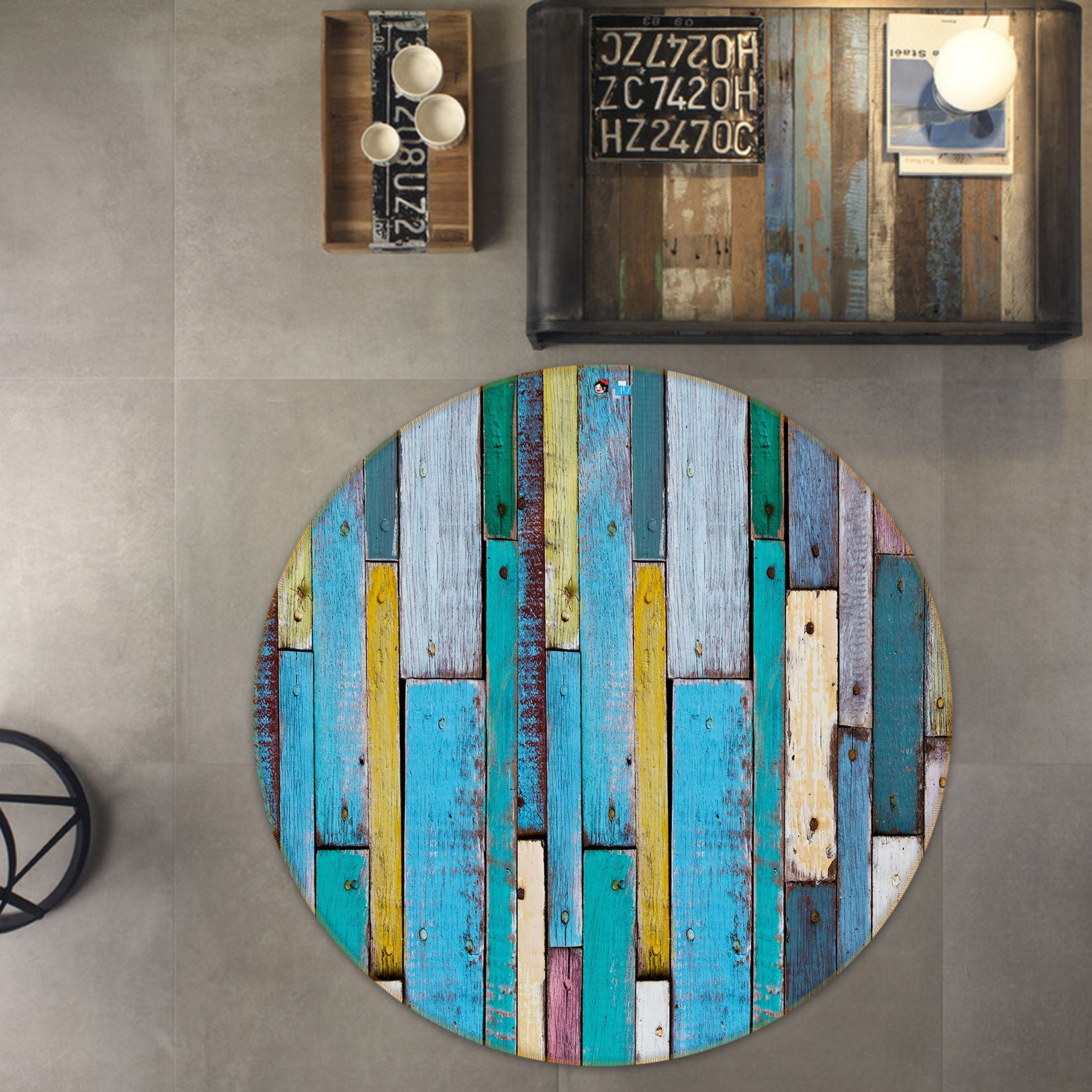 3D Colored Wood 73017 Round Non Slip Rug Mat