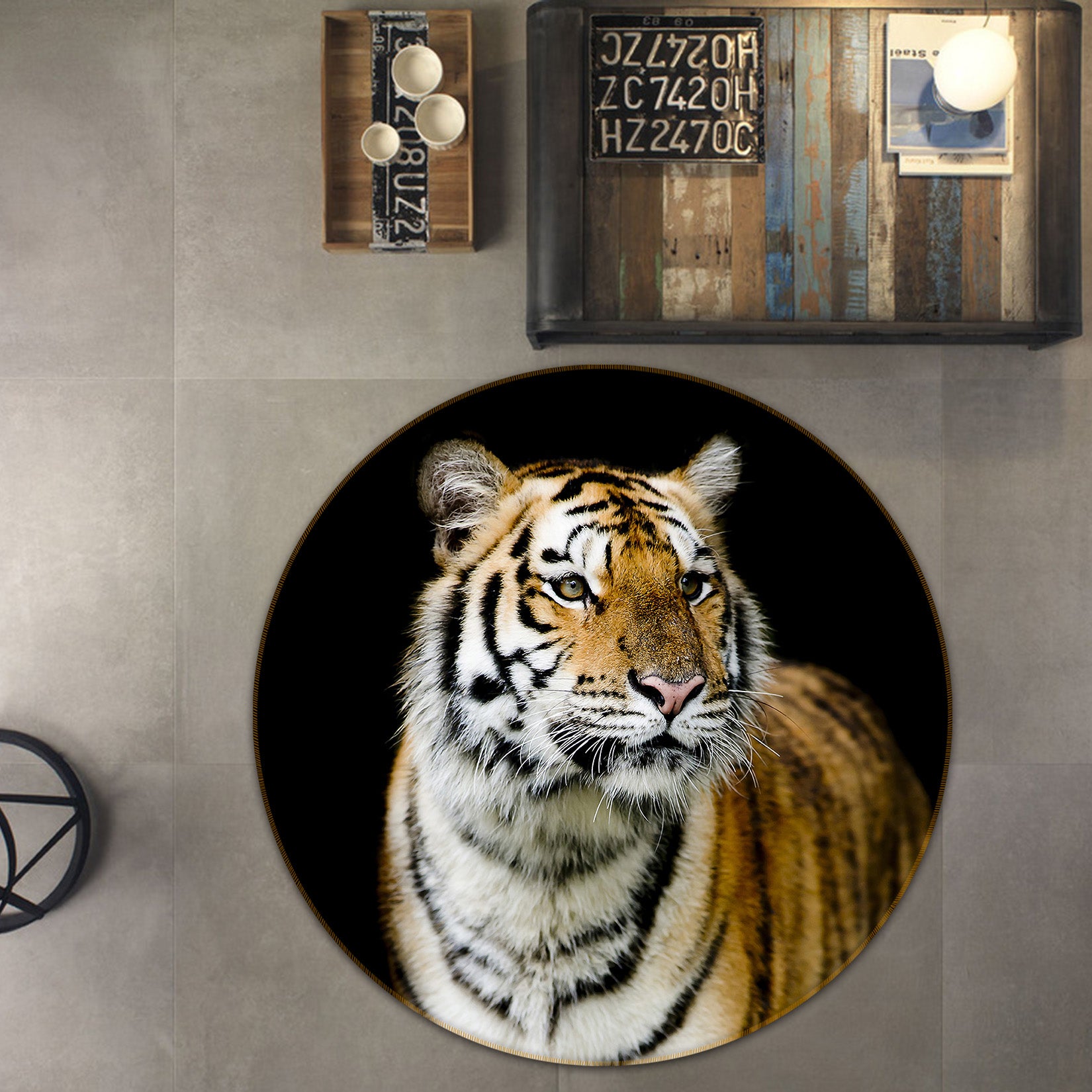 3D Tiger 38038 Animal Round Non Slip Rug Mat
