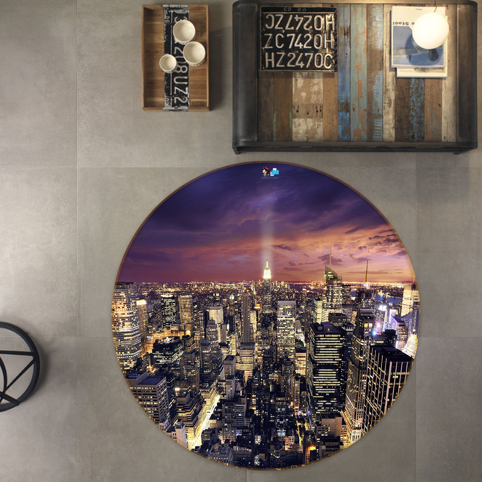 3D City Night View 80249 Round Non Slip Rug Mat
