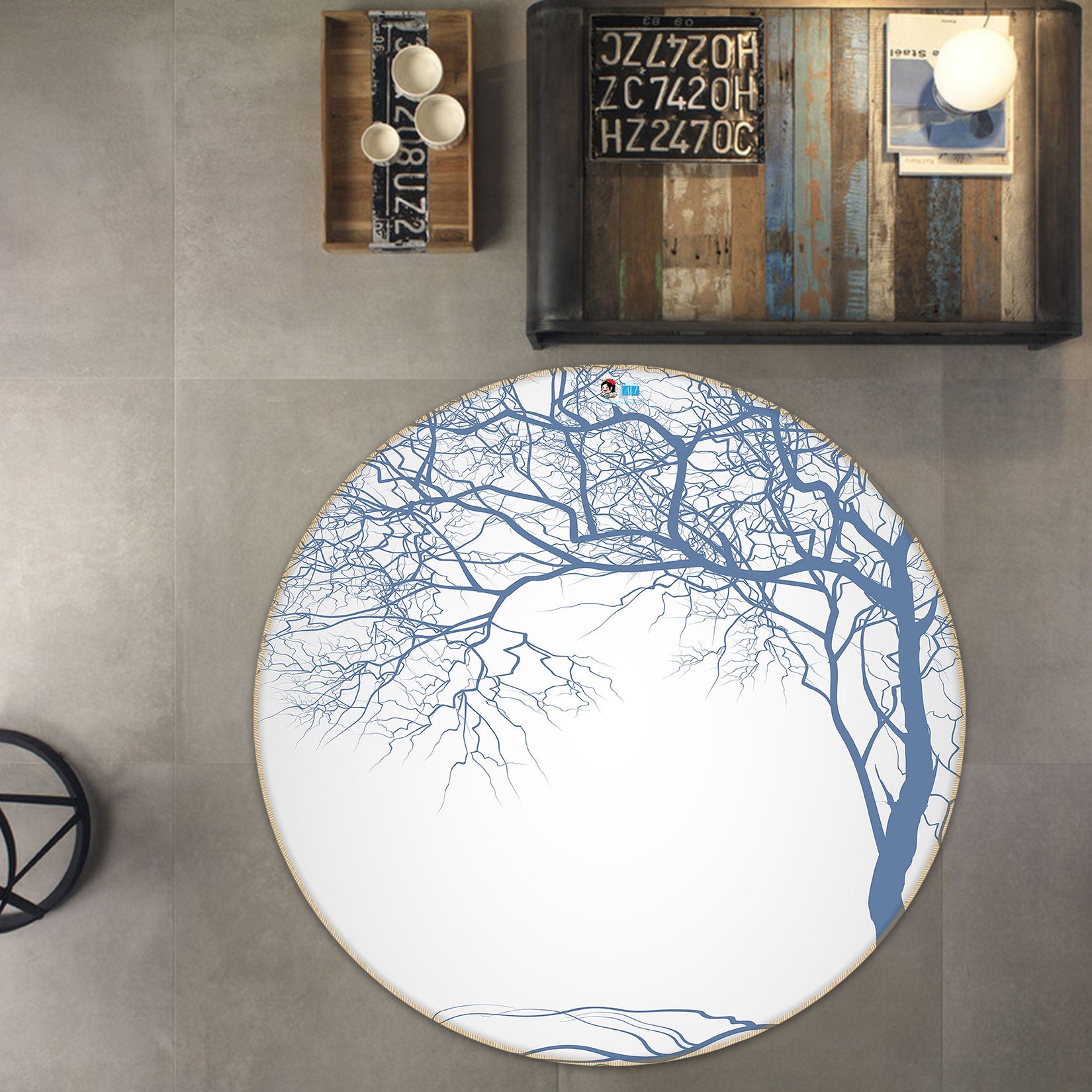 3D Dead Tree 72267 Round Non Slip Rug Mat