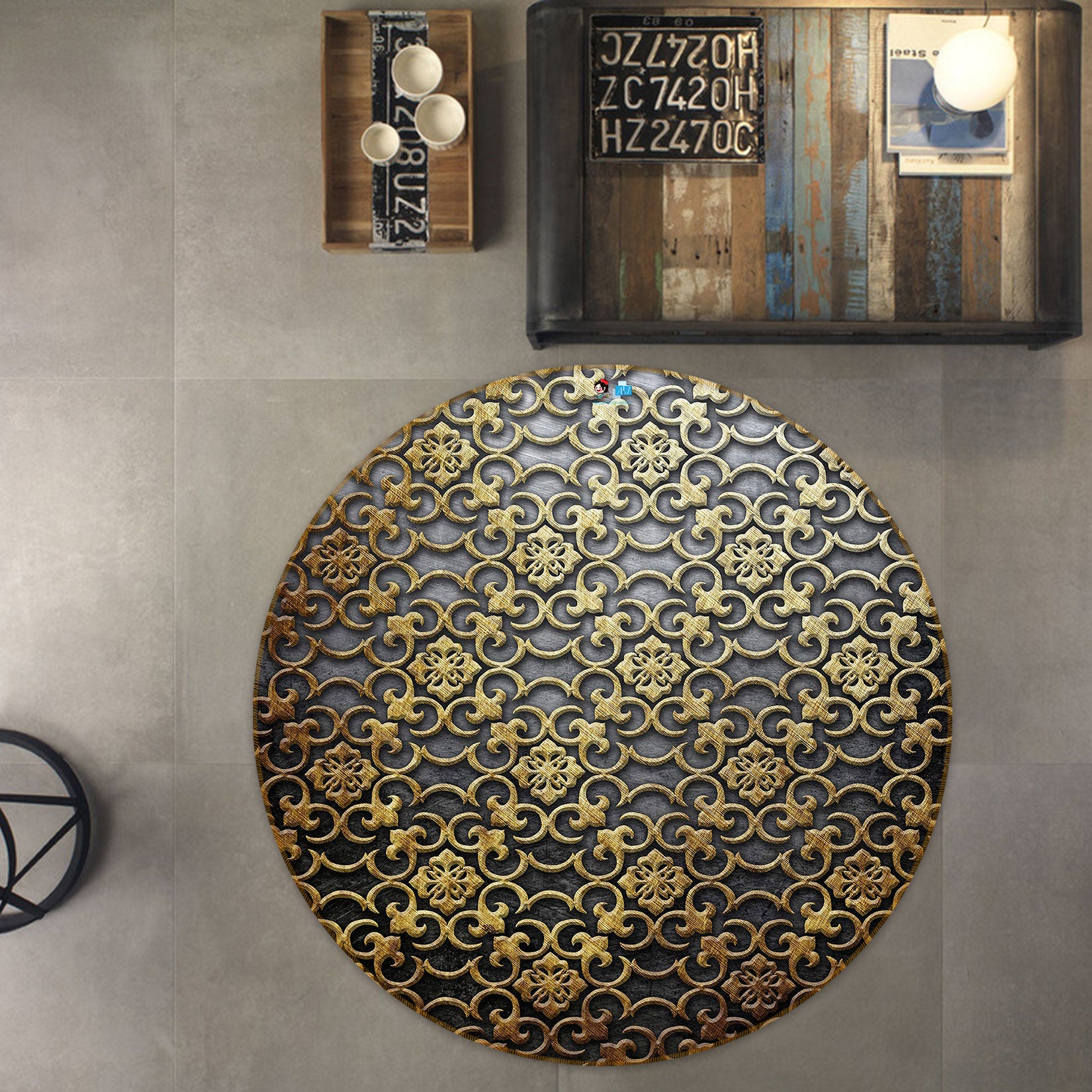 3D Golden Pattern 80271 Round Non Slip Rug Mat