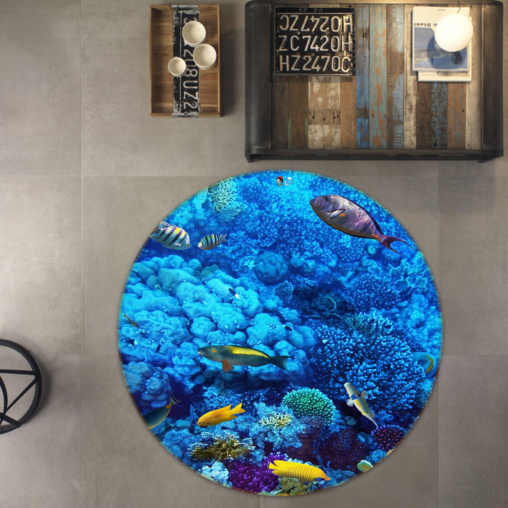 3D Underwater Fish 74029 Round Non Slip Rug Mat