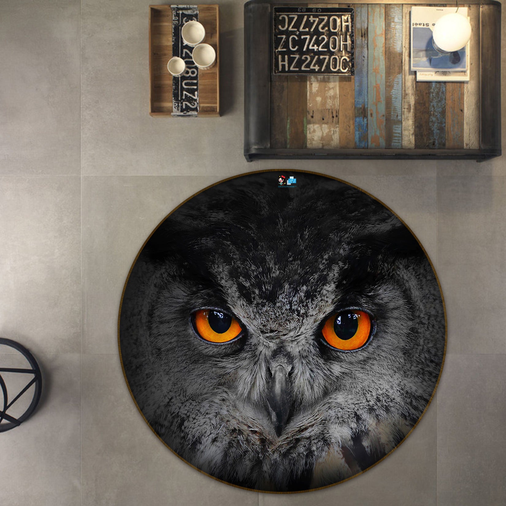 3D Owl 72249 Round Non Slip Rug Mat