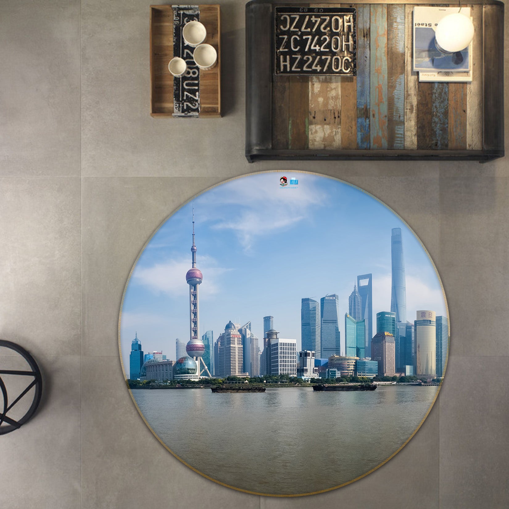 3D Shanghai Oriental Pearl Tower 74173 Round Non Slip Rug Mat