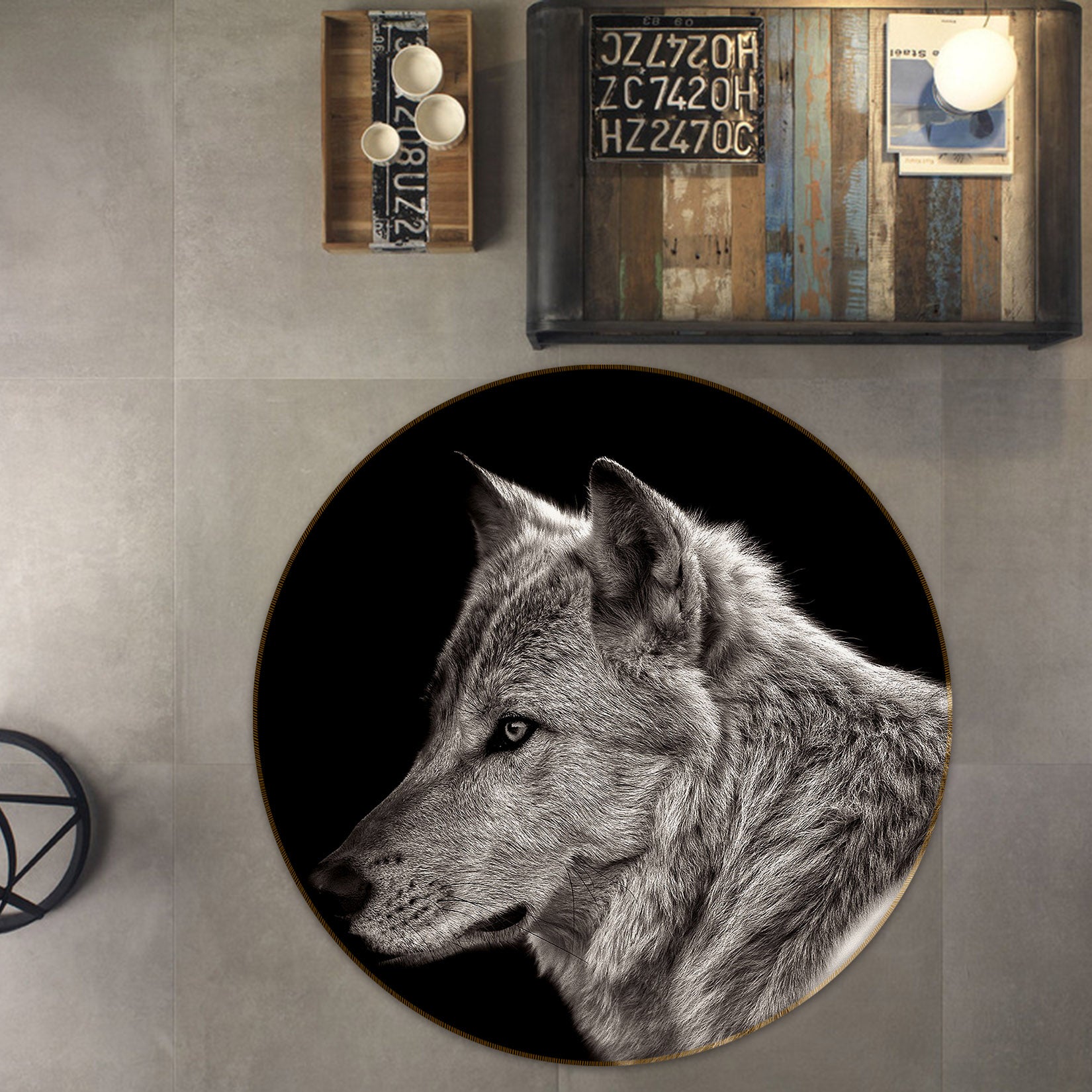 3D Wolf 37175 Animal Round Non Slip Rug Mat