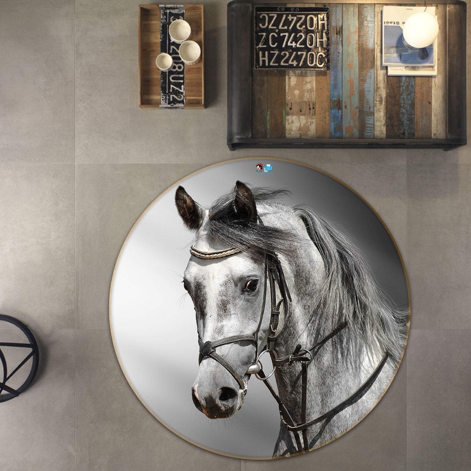 3D Horses 64105 Round Non Slip Rug Mat