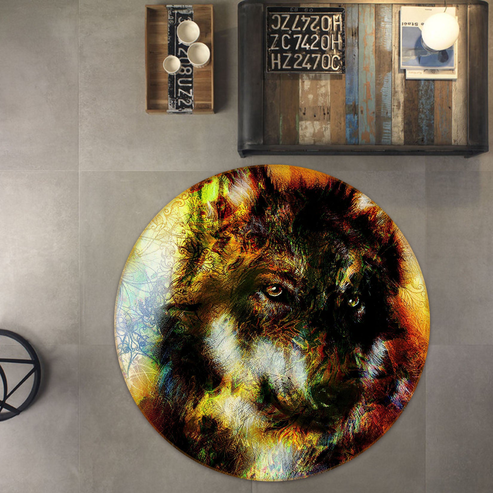 3D Wolf 37225 Animal Round Non Slip Rug Mat