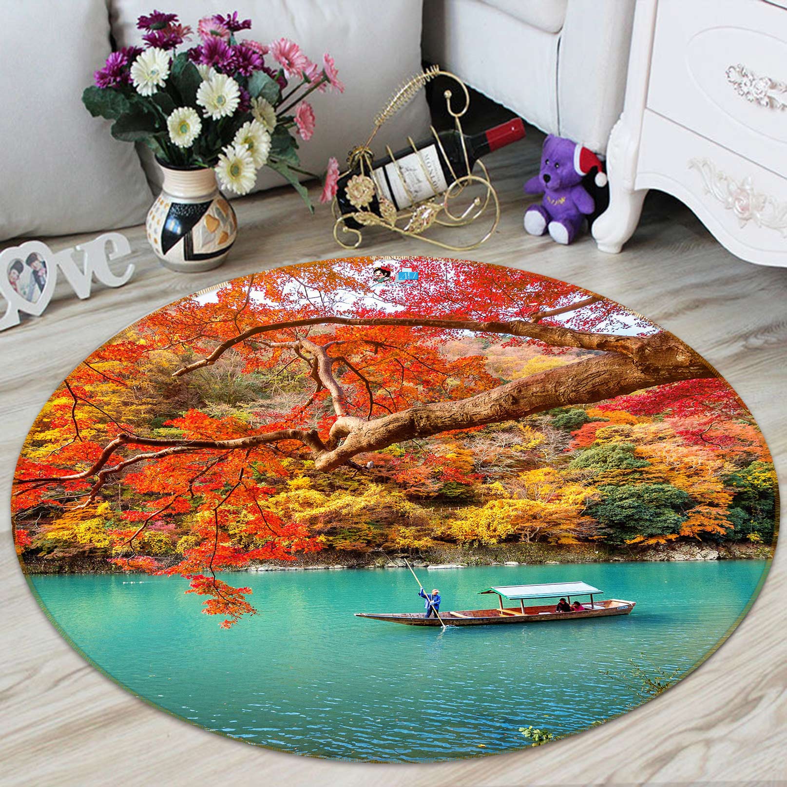 3D Trees Vessel 80241 Round Non Slip Rug Mat