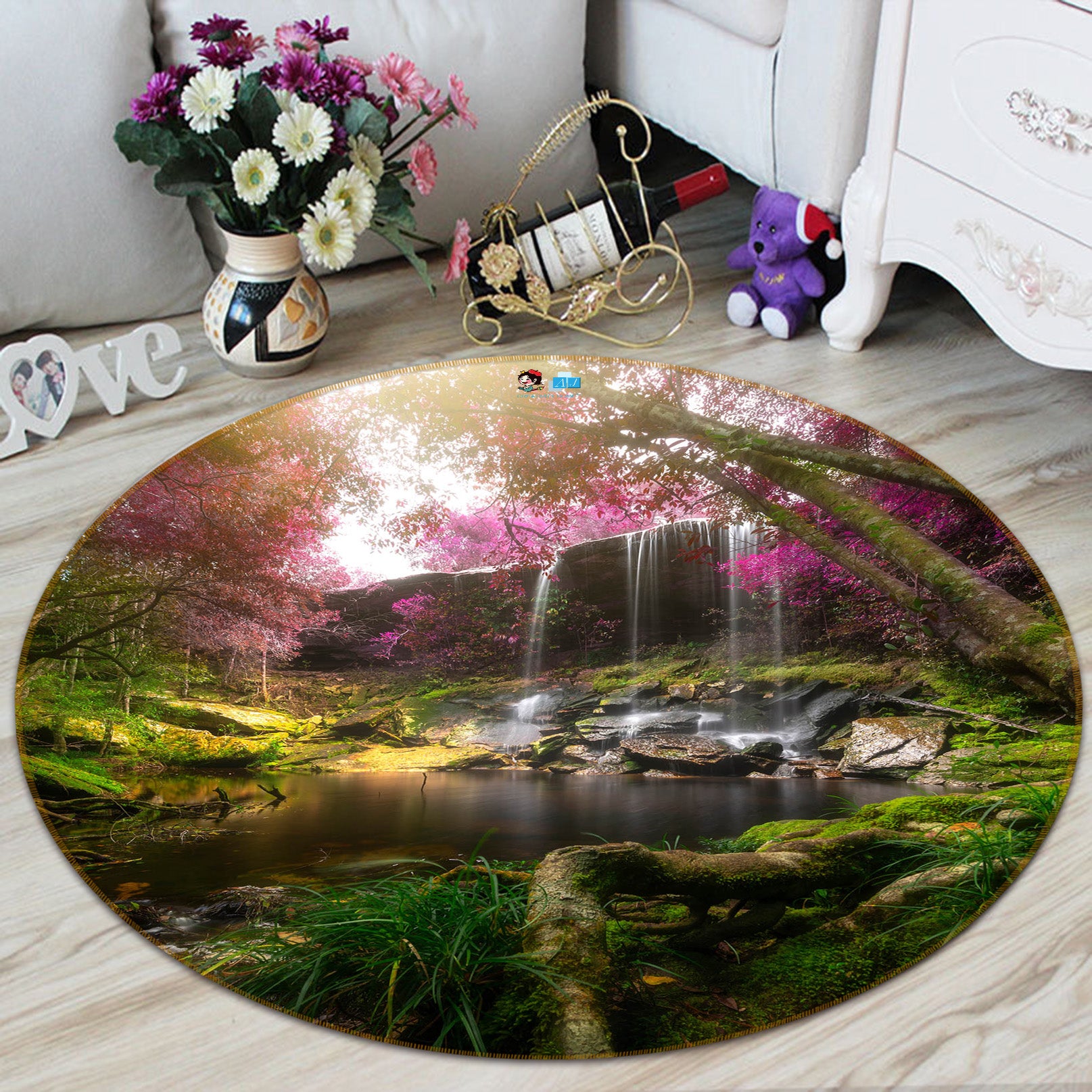 3D Jungle Water 81067 Round Non Slip Rug Mat