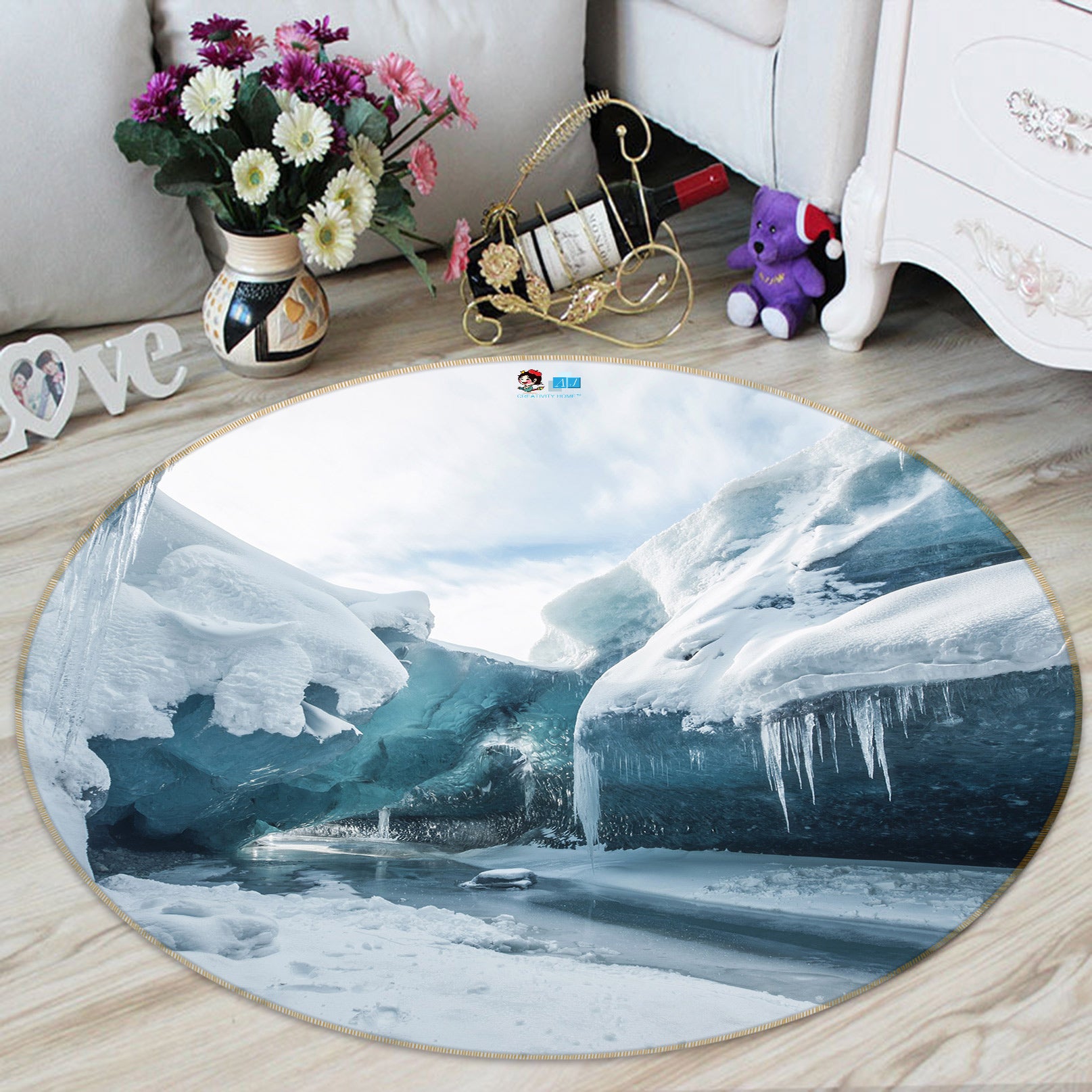 3D Glacier 80220 Round Non Slip Rug Mat