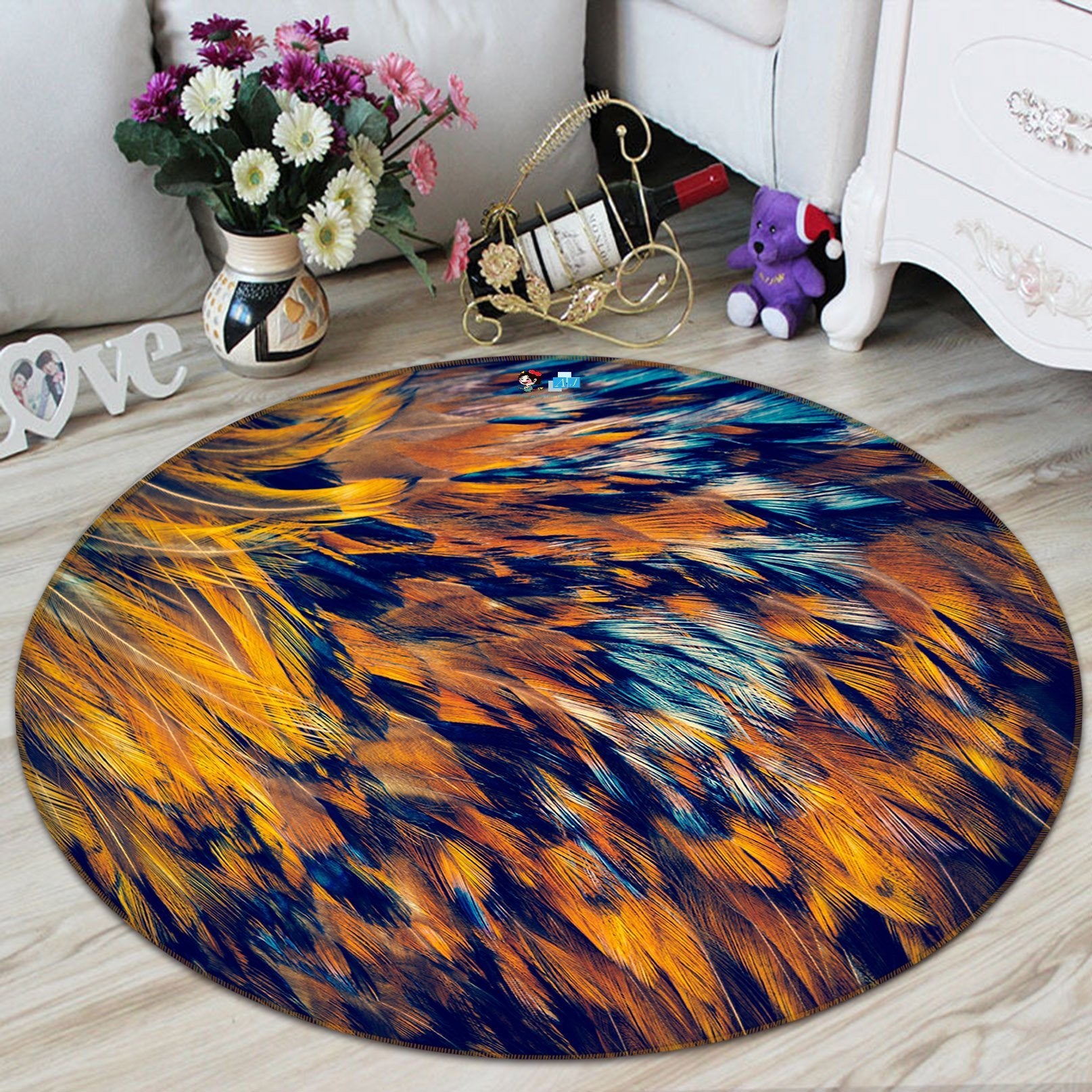 3D Orange Feather 6732 Round Non Slip Rug Mat Mat AJ Creativity Home
