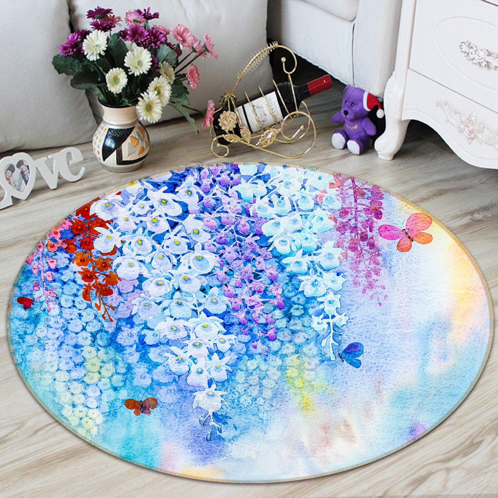 3D Flower Vine 71218 Round Non Slip Rug Mat