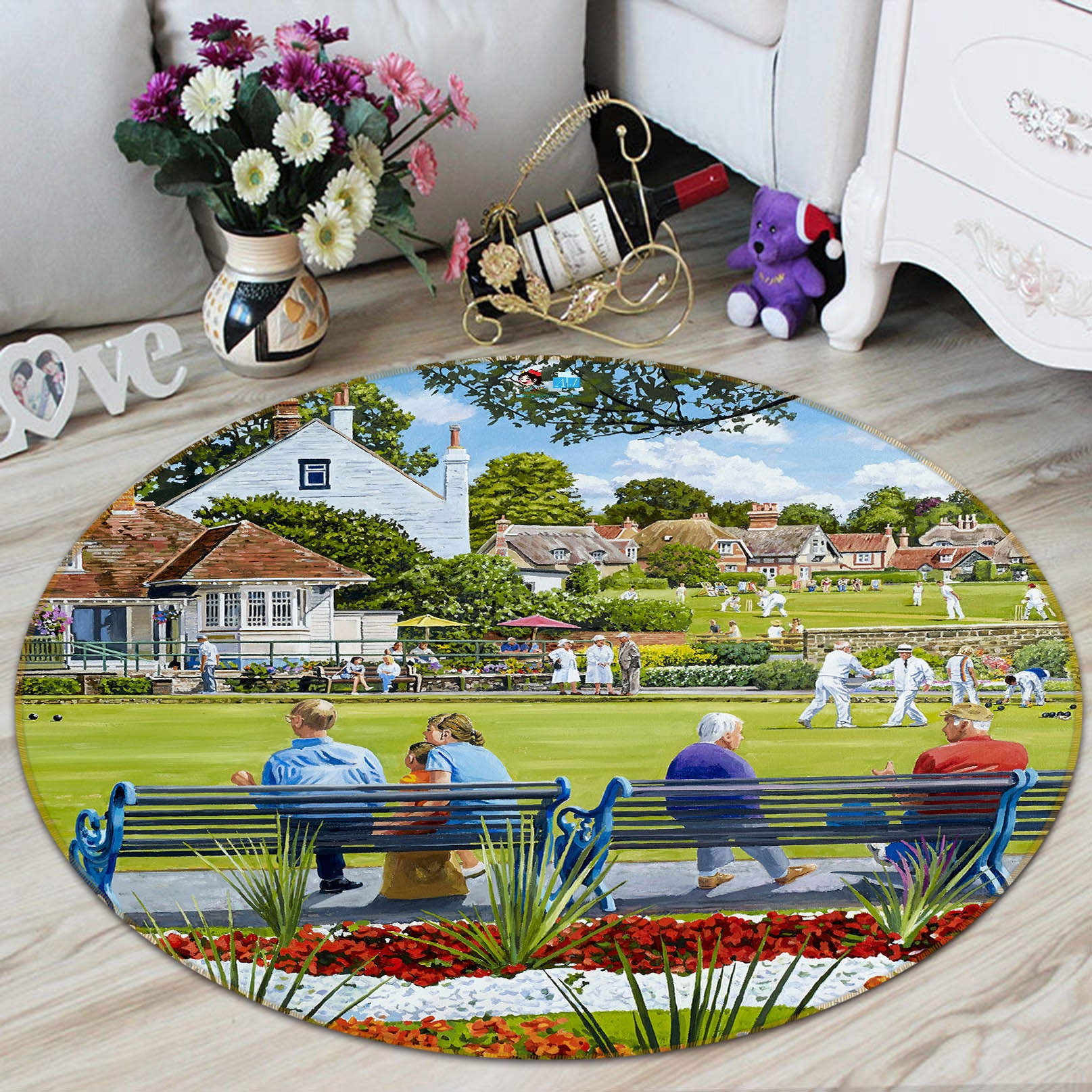 3D Resting Chair Lawn 8913 Trevor Mitchell Rug Round Non Slip Rug Mat