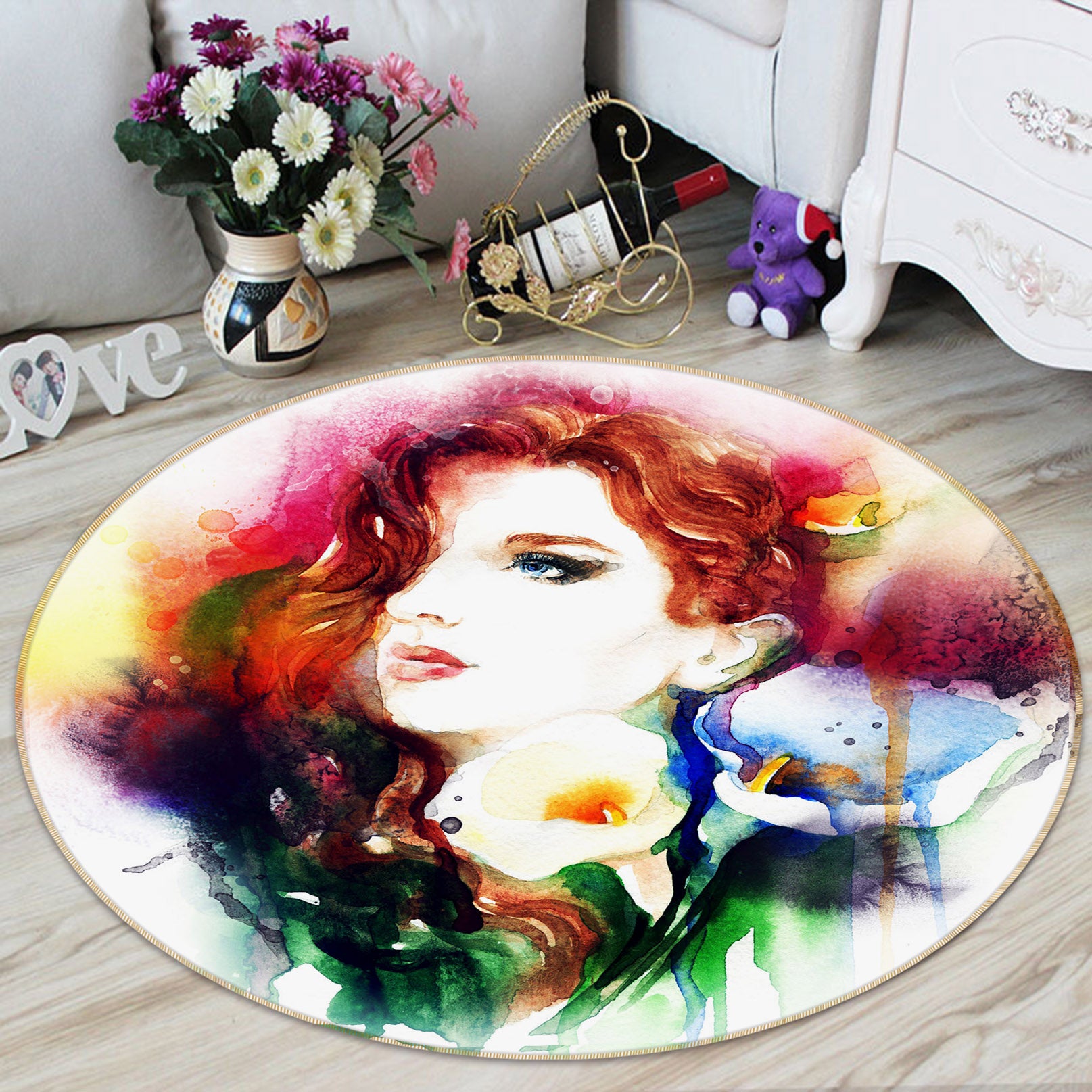 3D Flower Beauty 36222 Round Non Slip Rug Mat