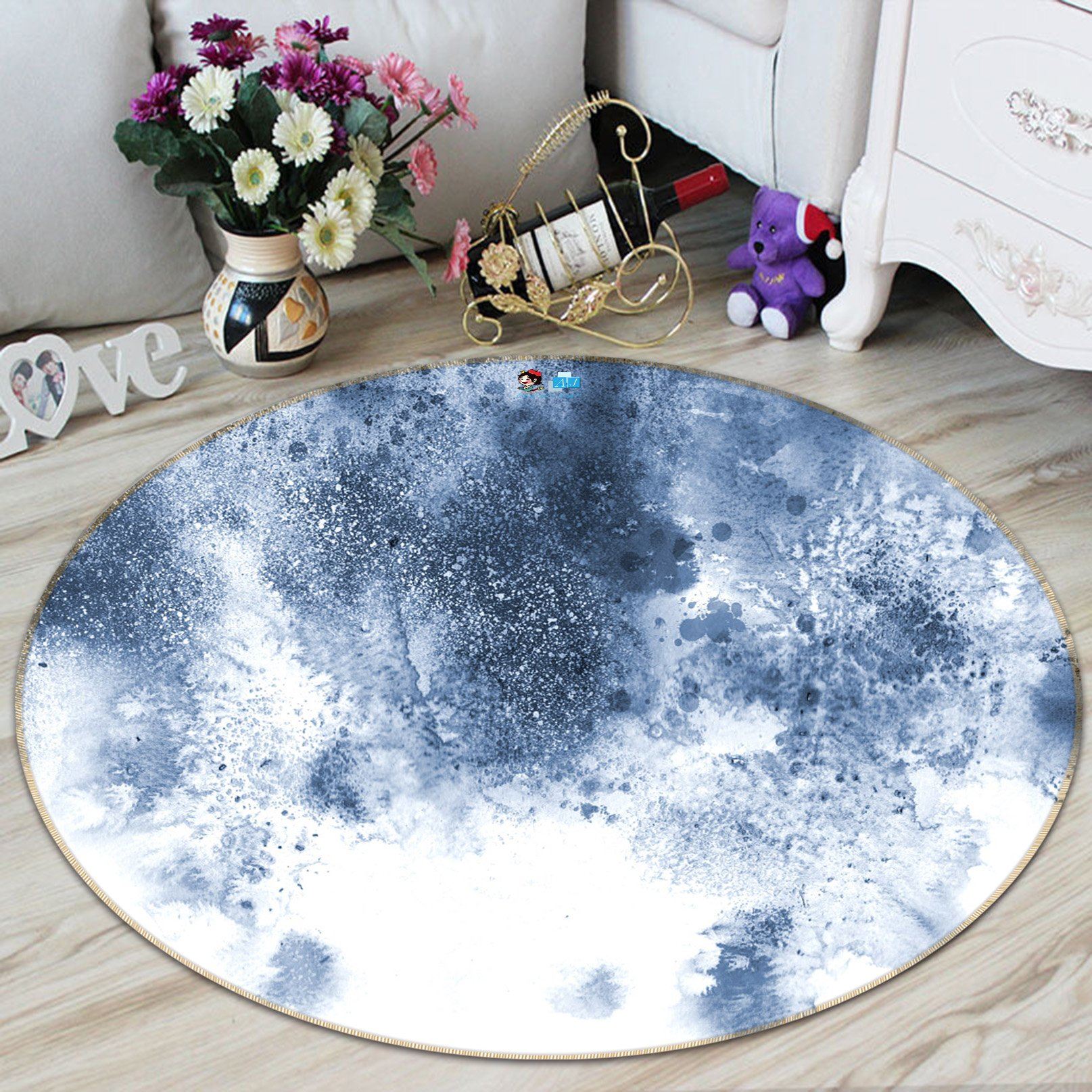 3D Blue Ink Dot 6855 Round Non Slip Rug Mat Mat AJ Creativity Home