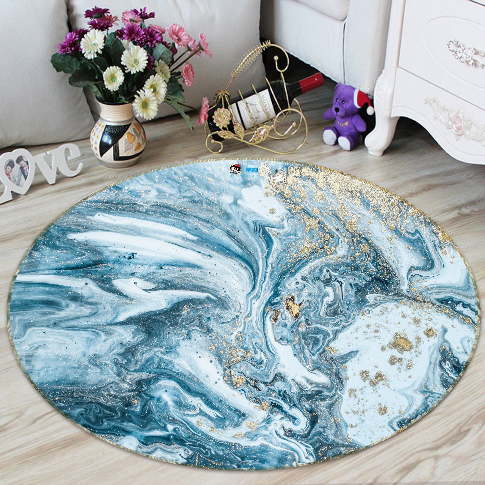 3D Green Pattern 69170 Round Non Slip Rug Mat