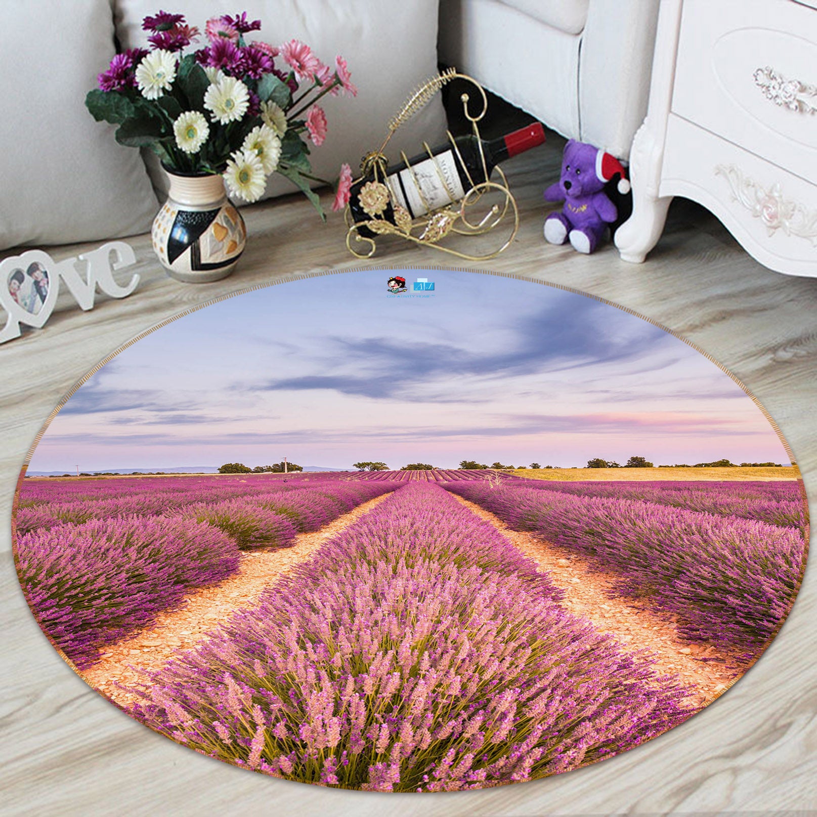 3D Lavender Bushes 69223 Round Non Slip Rug Mat