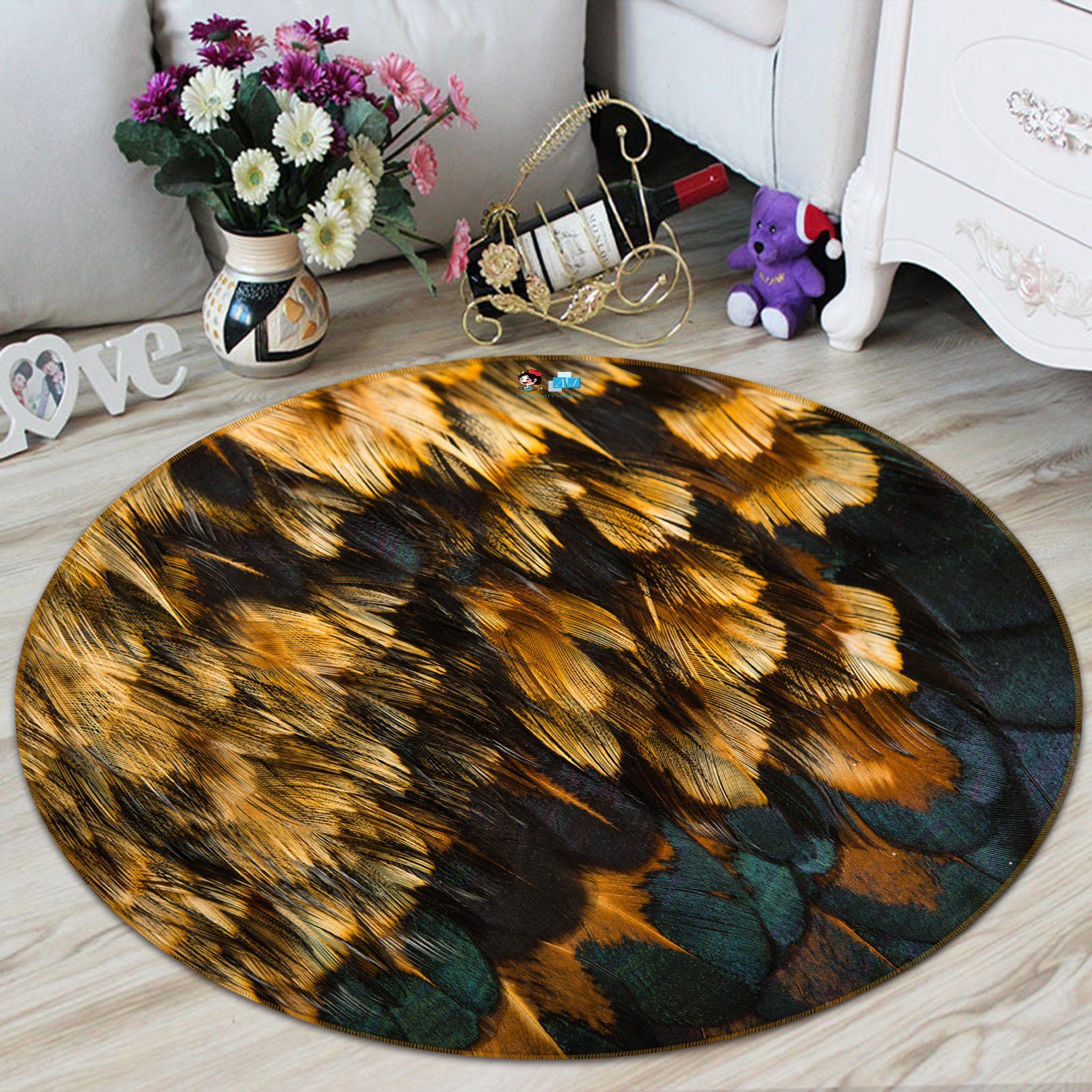 3D Feather Pattern 4685 Round Non Slip Rug Mat Mat AJ Creativity Home