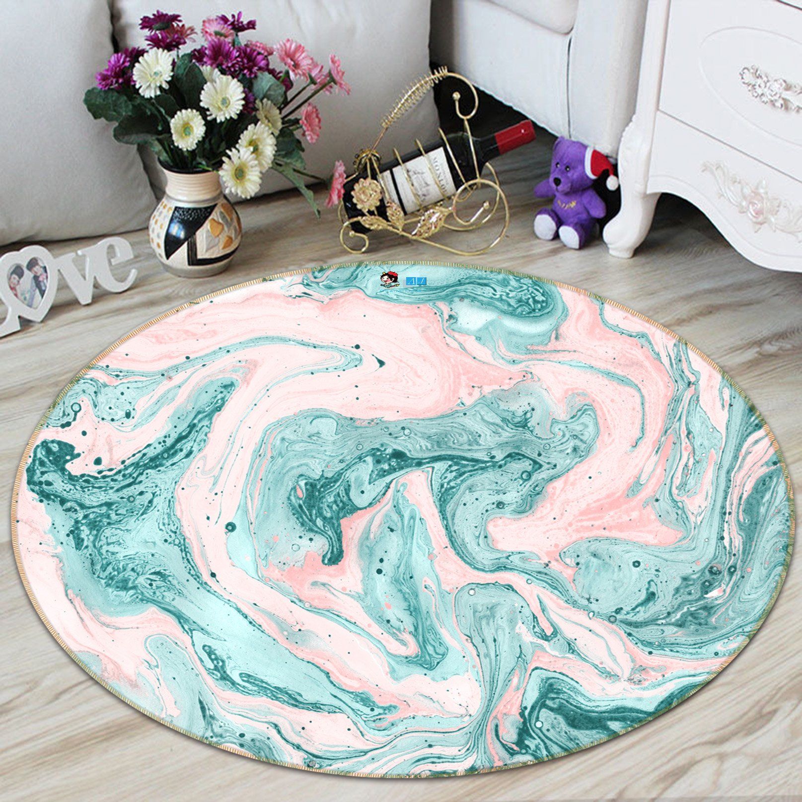 3D Green And Pink Water Ripple 2 Round Non Slip Rug Mat Mat AJ Creativity Home