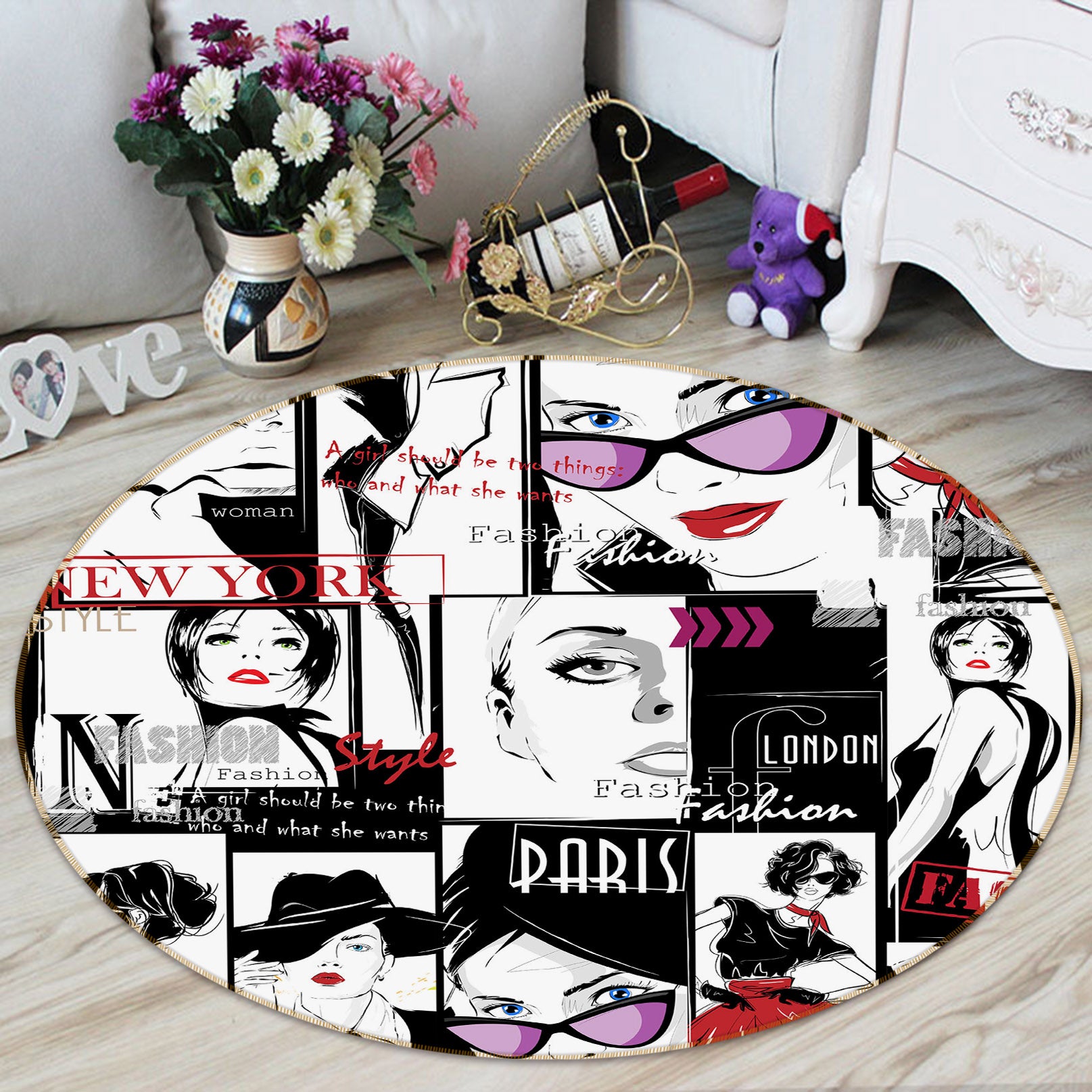 3D Pretty Girl 29045 Round Non Slip Rug Mat
