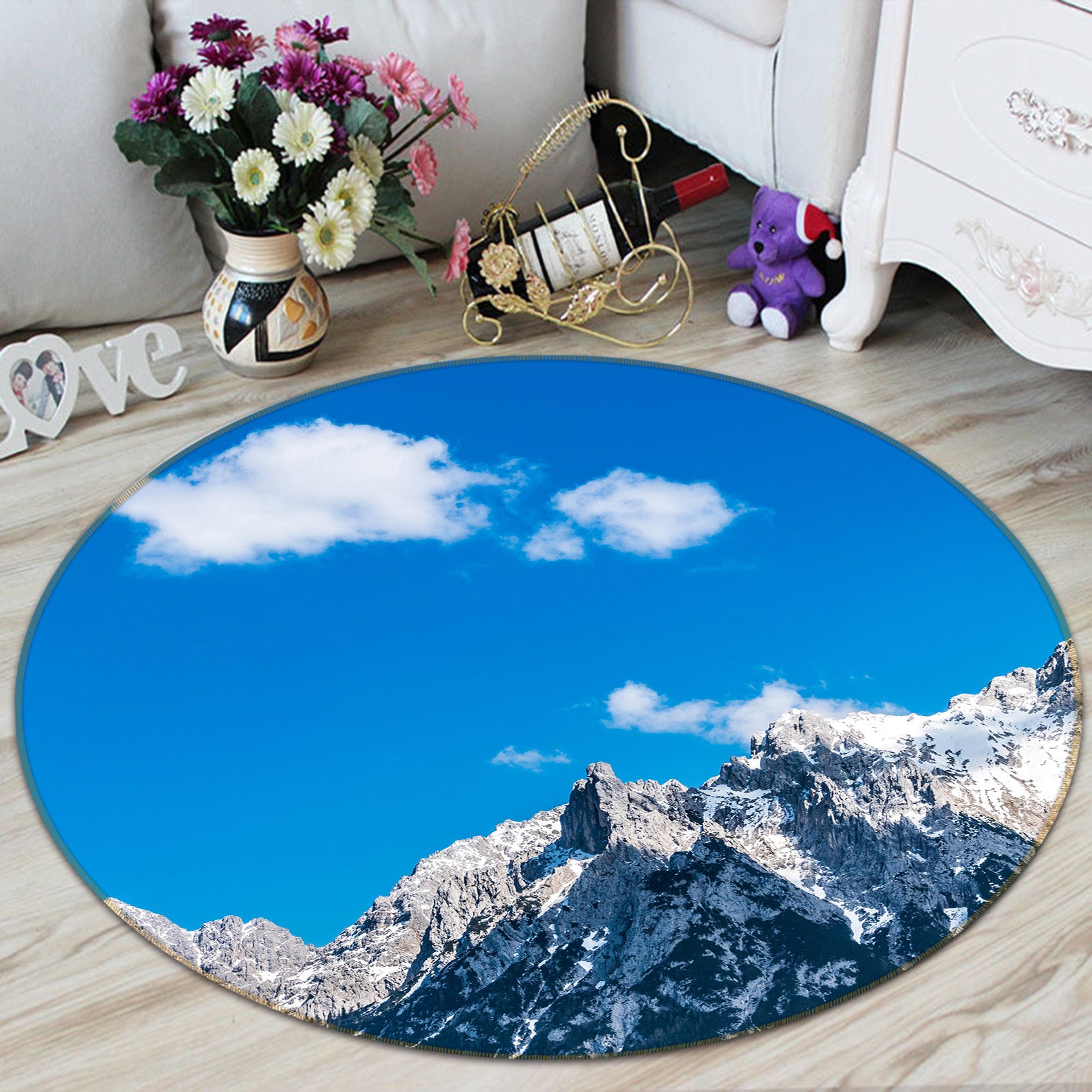 3D Sky Snow Mountain 71189 Round Non Slip Rug Mat