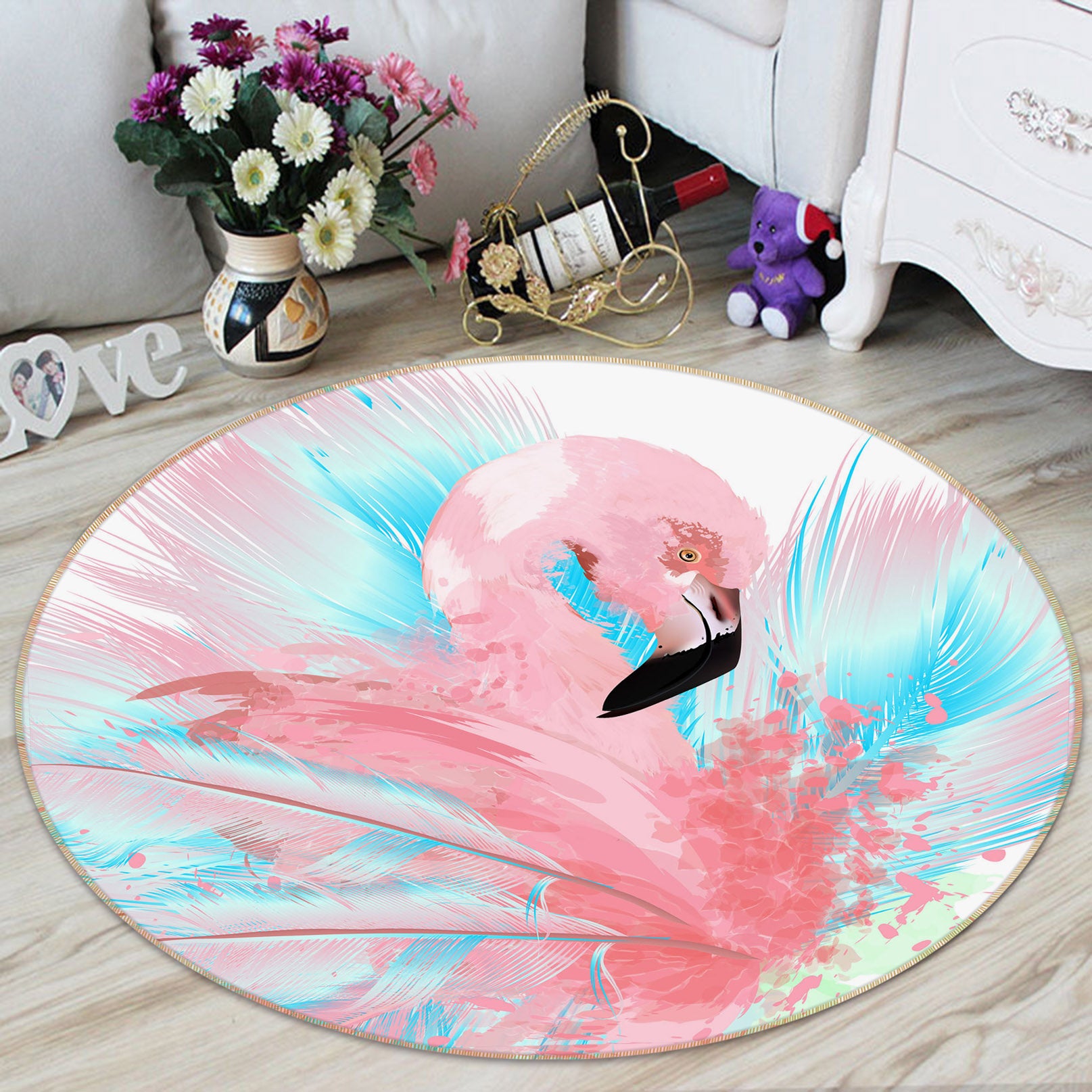 3D Flamingo 29089 Round Non Slip Rug Mat